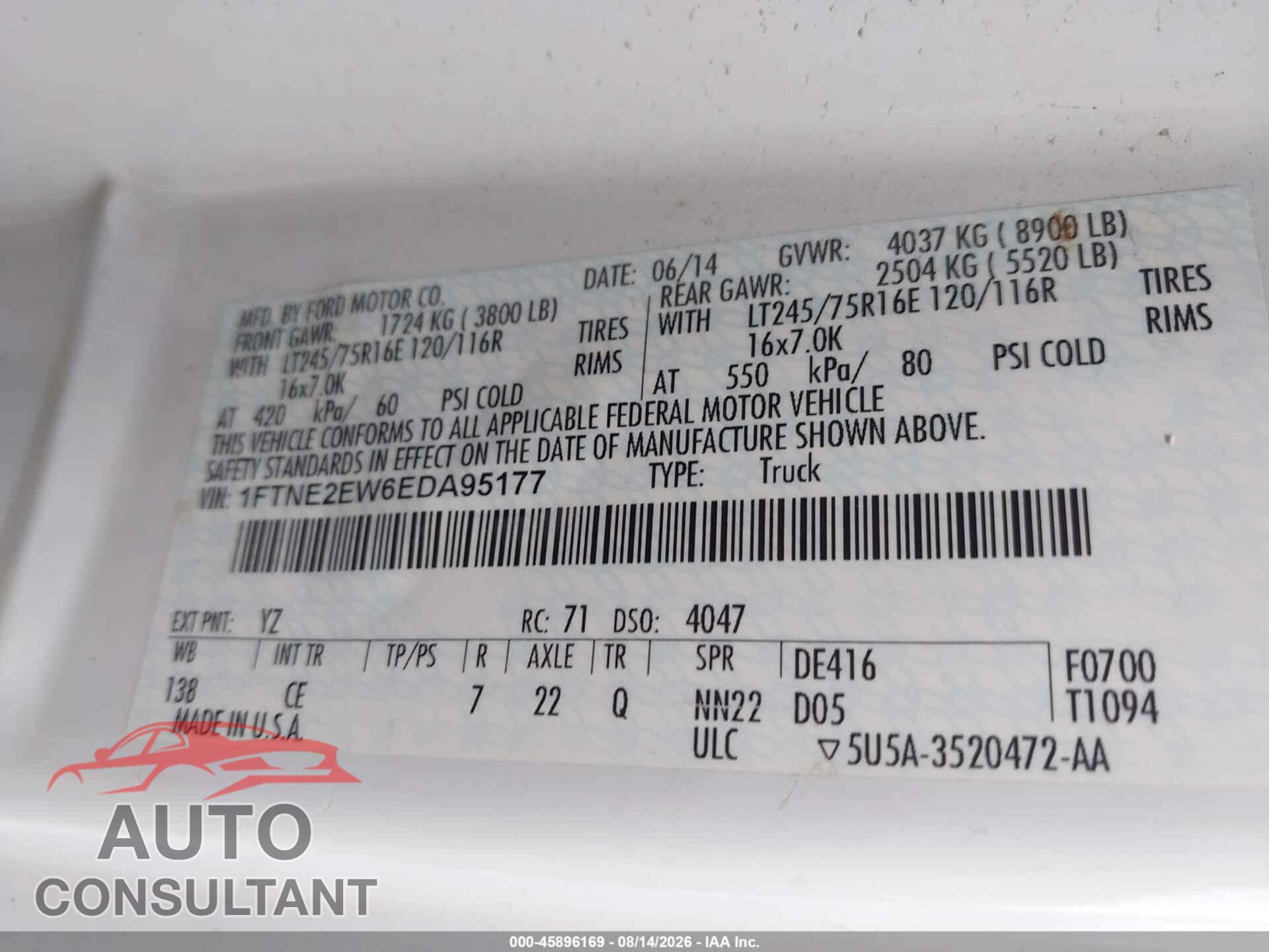 FORD E-250 2014 - 1FTNE2EW6EDA95177