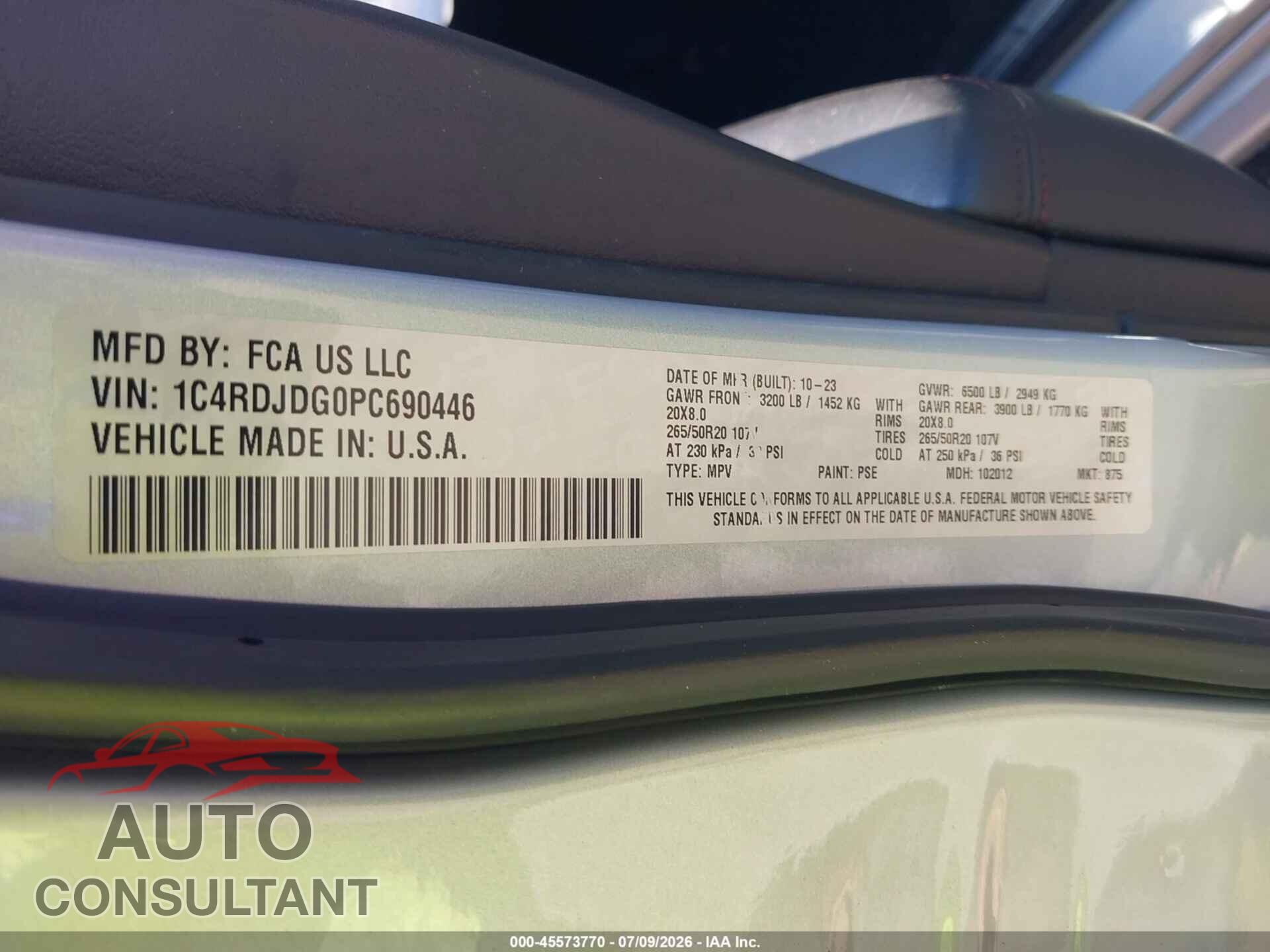 DODGE DURANGO 2023 - 1C4RDJDG0PC690446