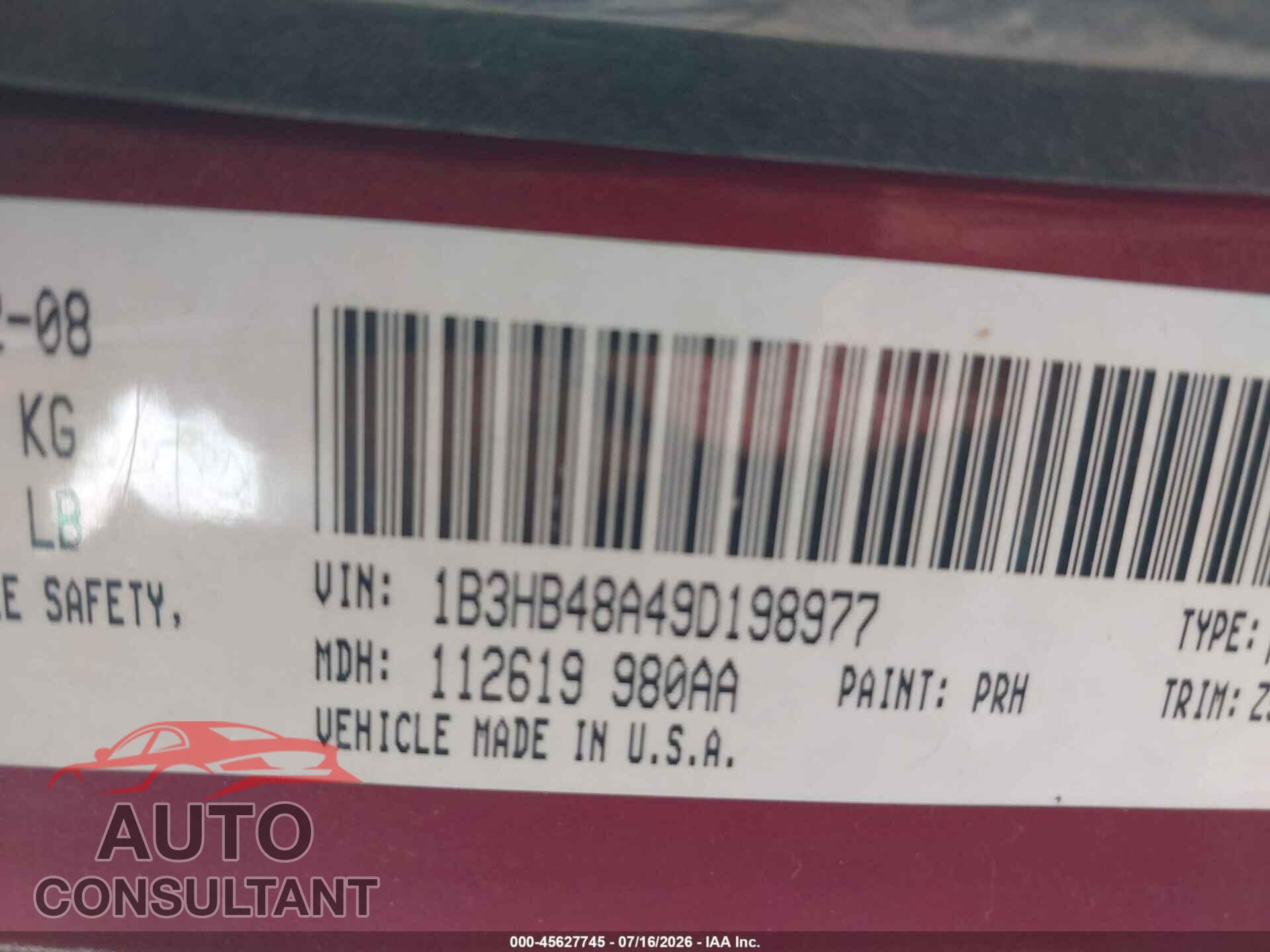DODGE CALIBER 2009 - 1B3HB48A49D198977