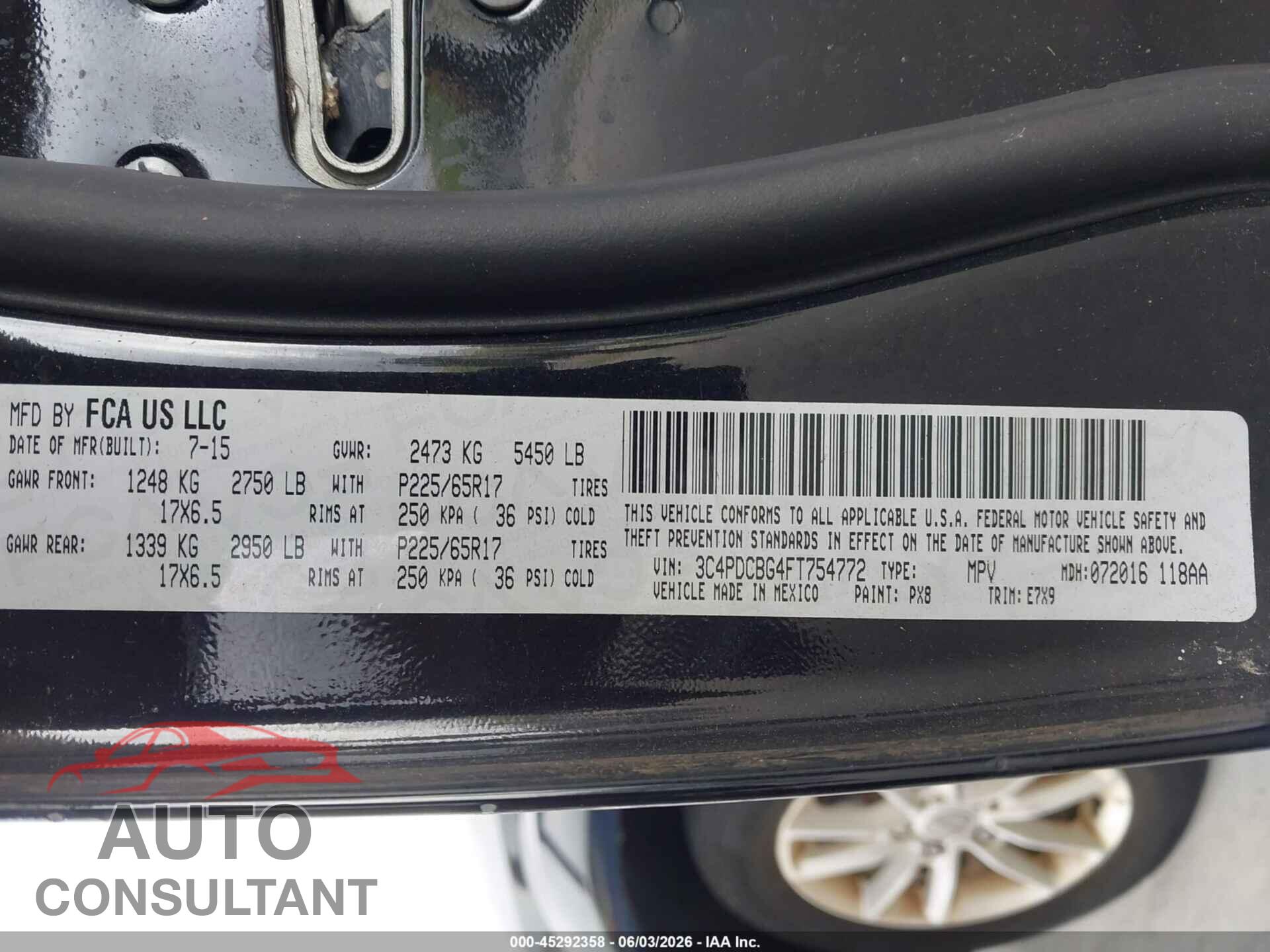 DODGE JOURNEY 2015 - 3C4PDCBG4FT754772