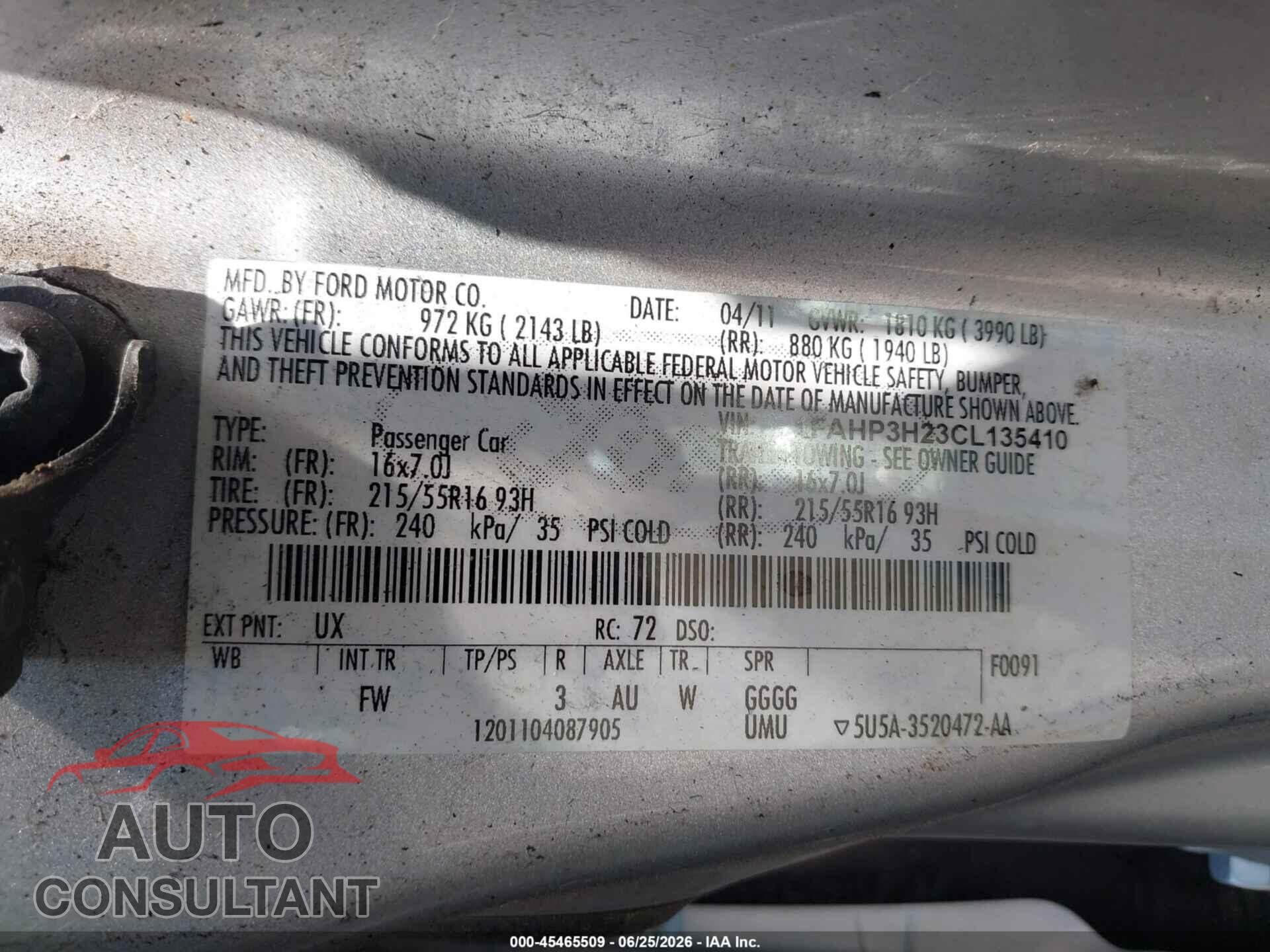 FORD FOCUS 2012 - 1FAHP3H23CL135410