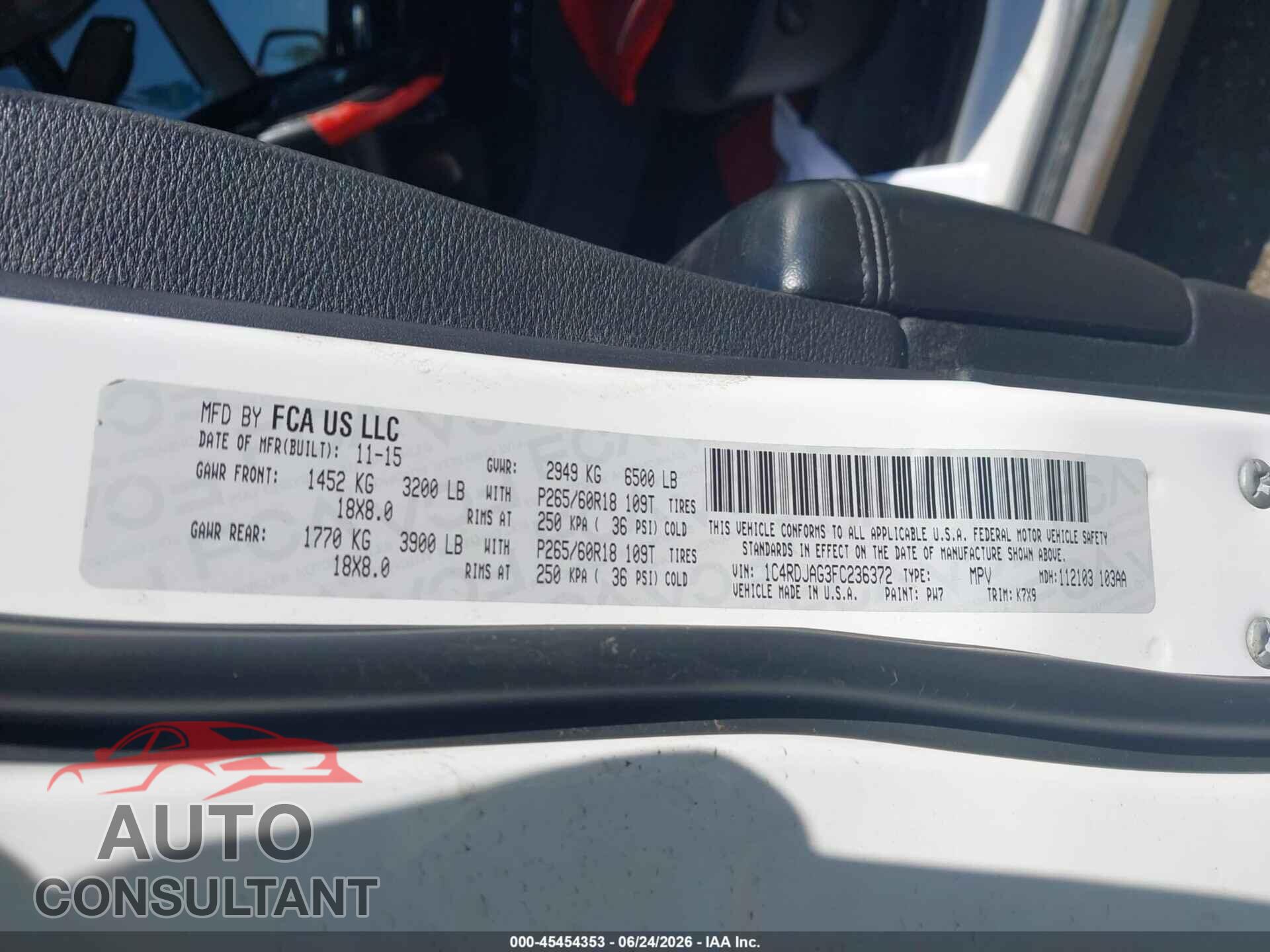 DODGE DURANGO 2015 - 1C4RDJAG3FC236372