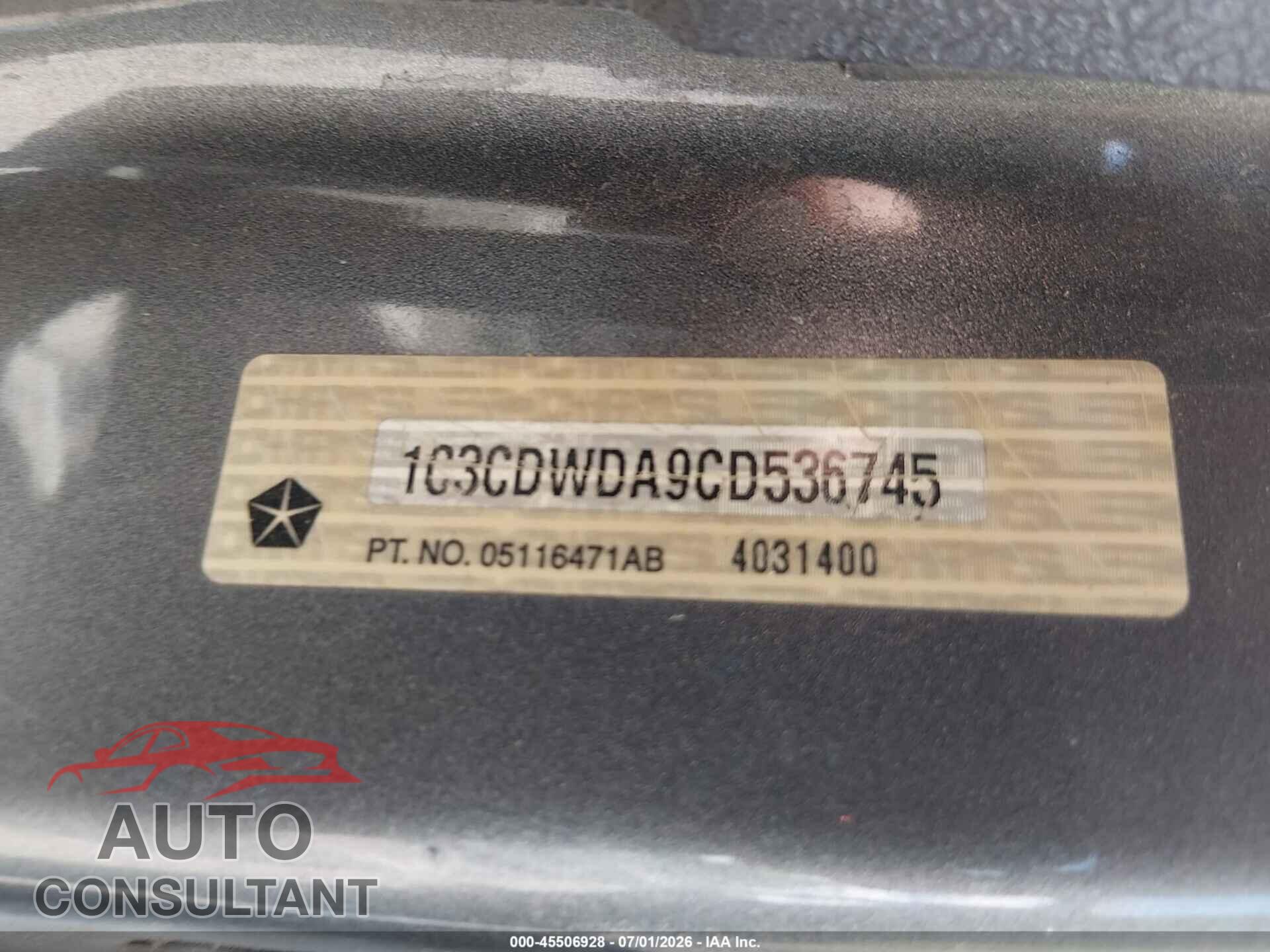 DODGE CALIBER 2012 - 1C3CDWDA9CD536745