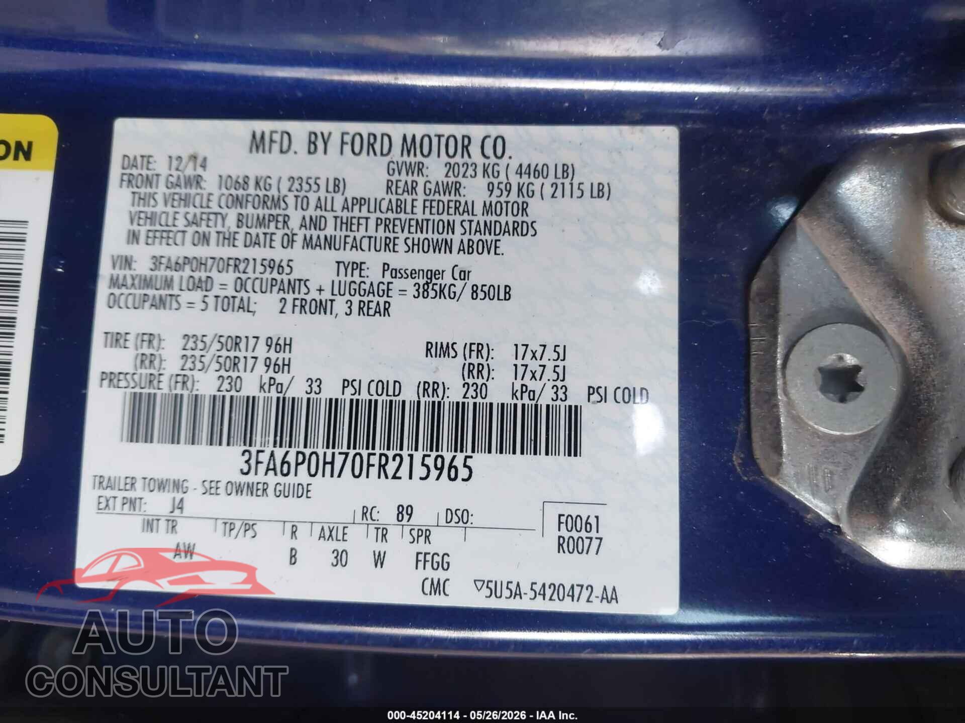 FORD FUSION 2015 - 3FA6P0H70FR215965