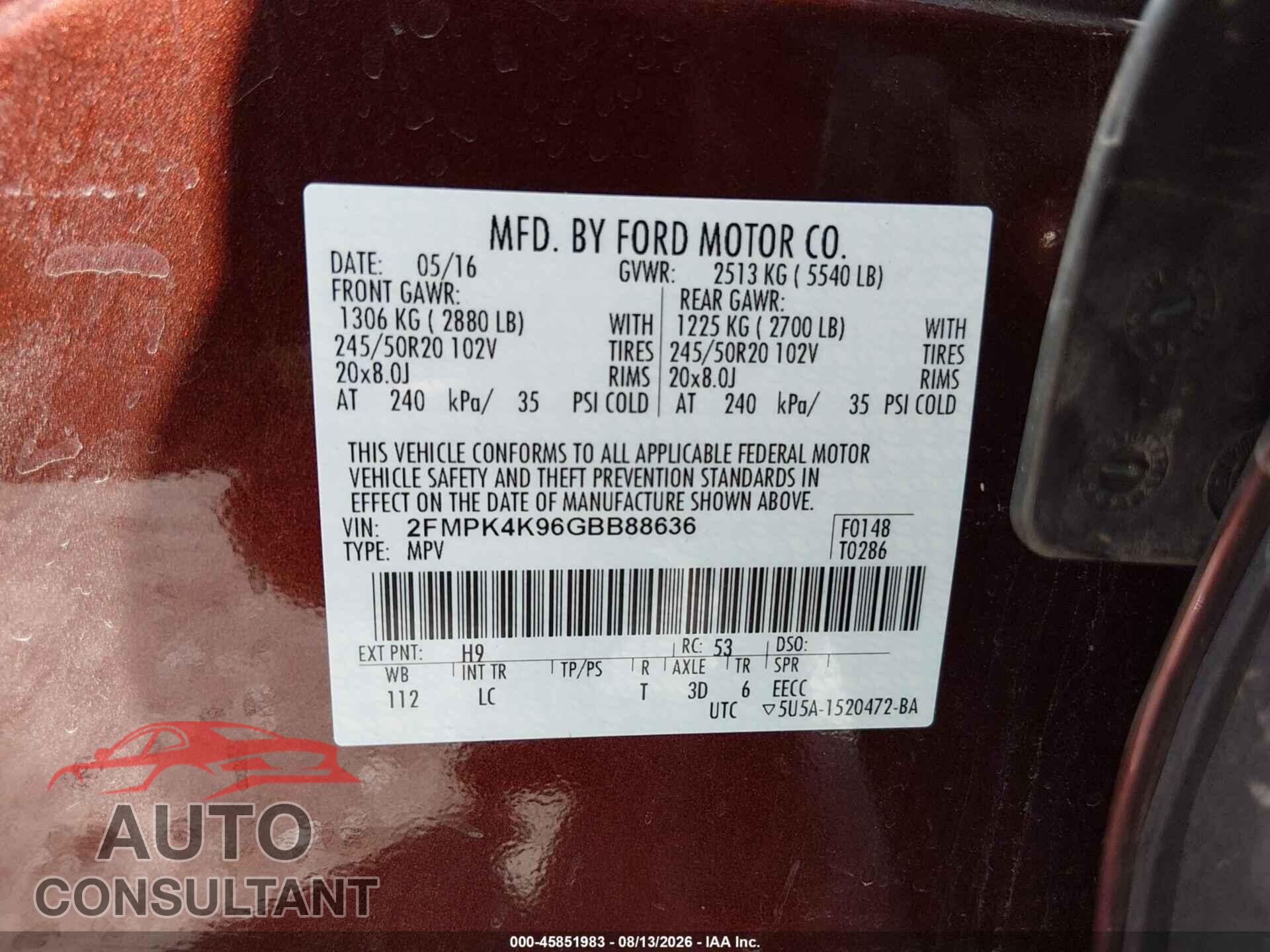 FORD EDGE 2016 - 2FMPK4K96GBB88636