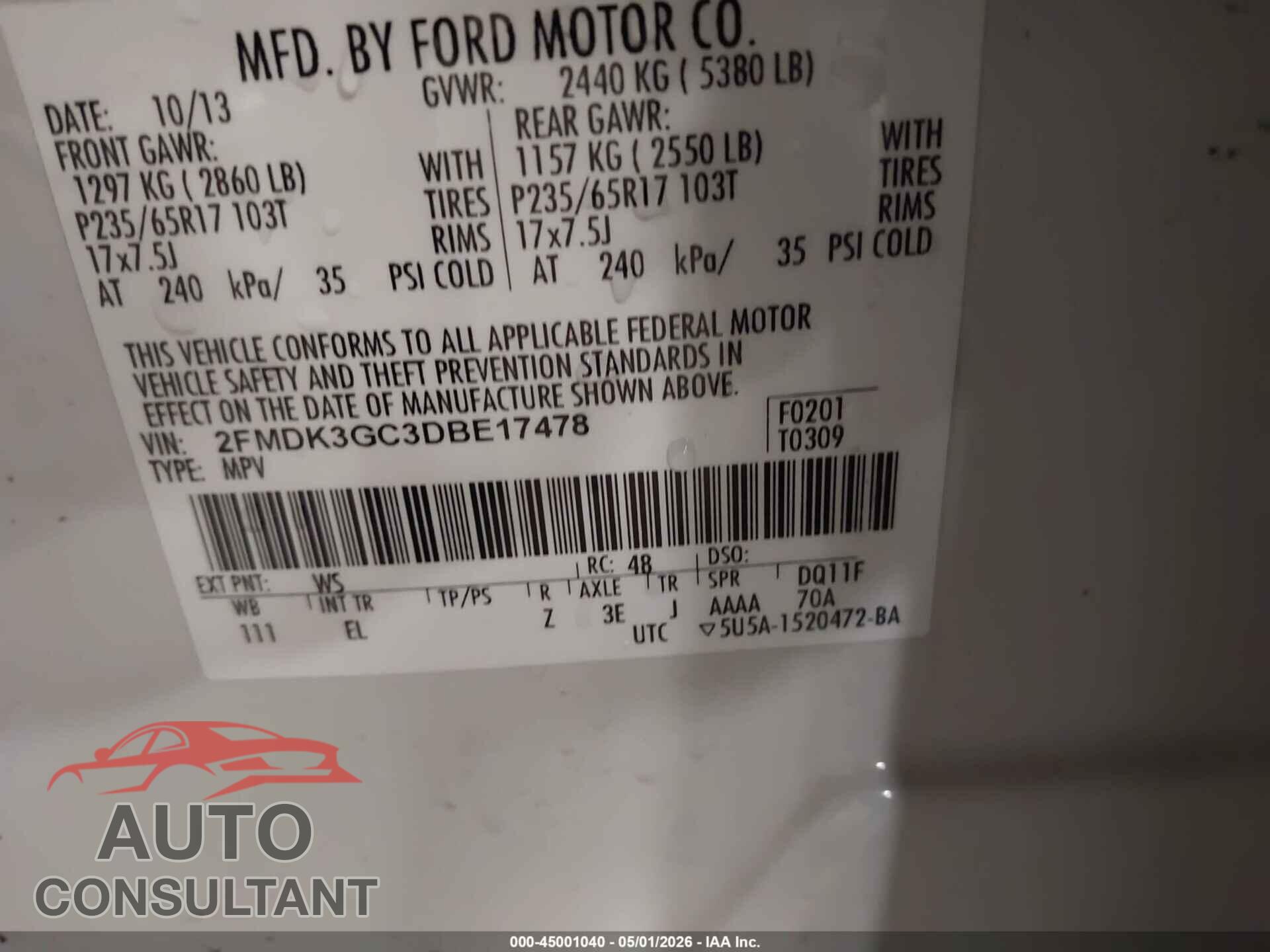 FORD EDGE 2013 - 2FMDK3GC3DBE17478
