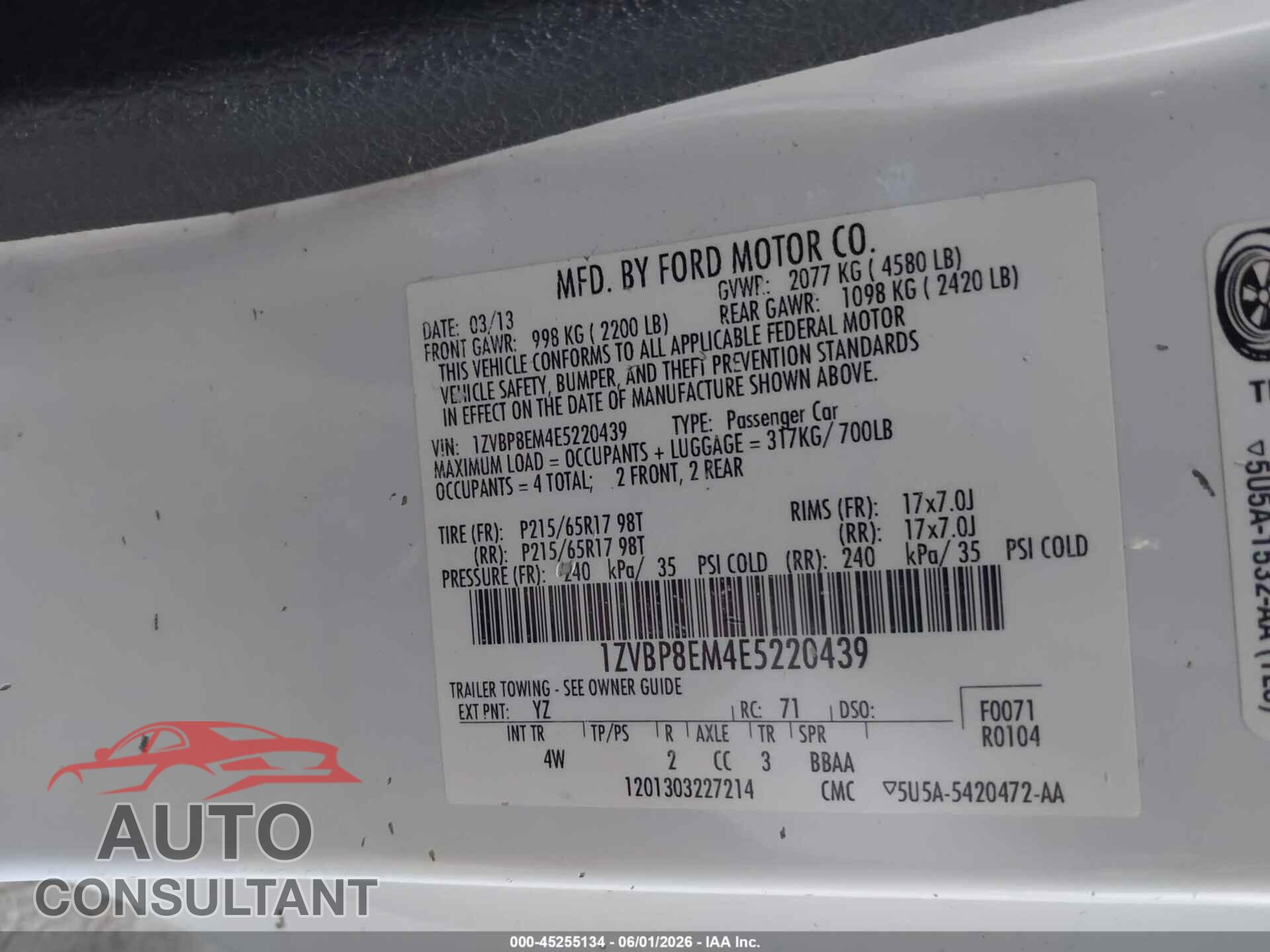 FORD MUSTANG 2014 - 1ZVBP8EM4E5220439