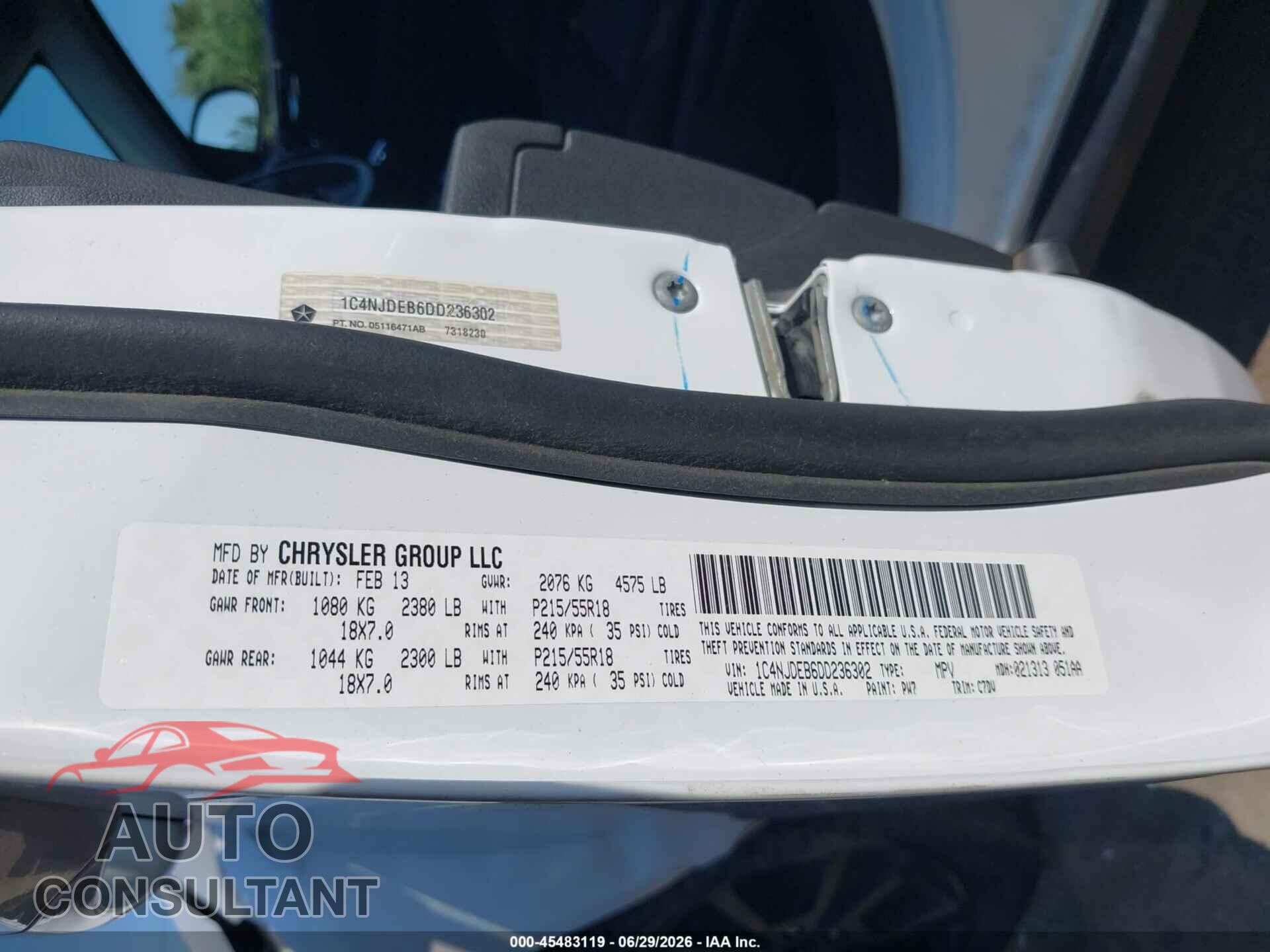 JEEP COMPASS 2013 - 1C4NJDEB6DD236302