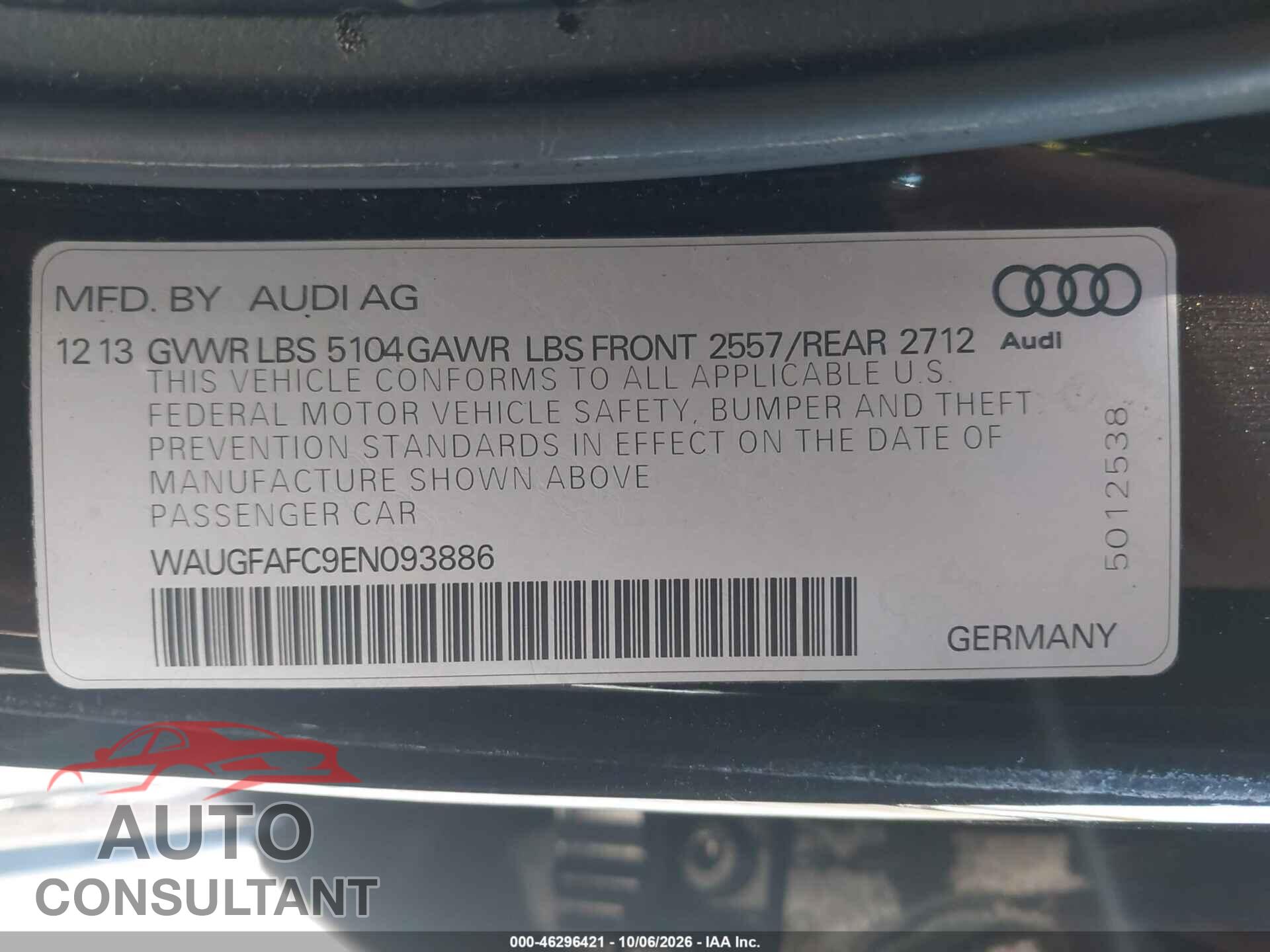 AUDI A6 2014 - WAUGFAFC9EN093886