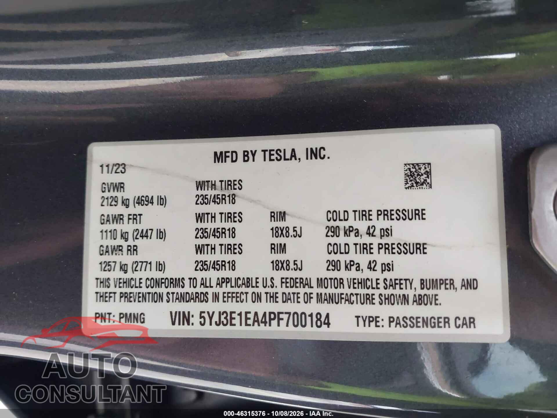 TESLA MODEL 3 2023 - 5YJ3E1EA4PF700184