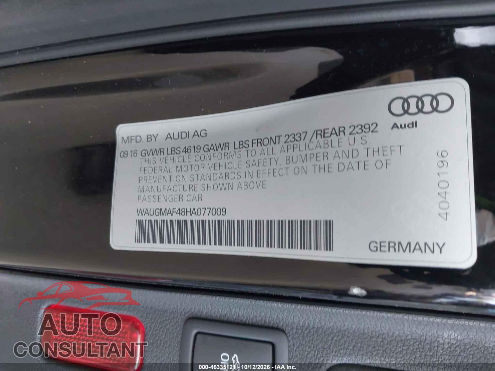 AUDI A4 2017 - WAUGMAF48HA077009