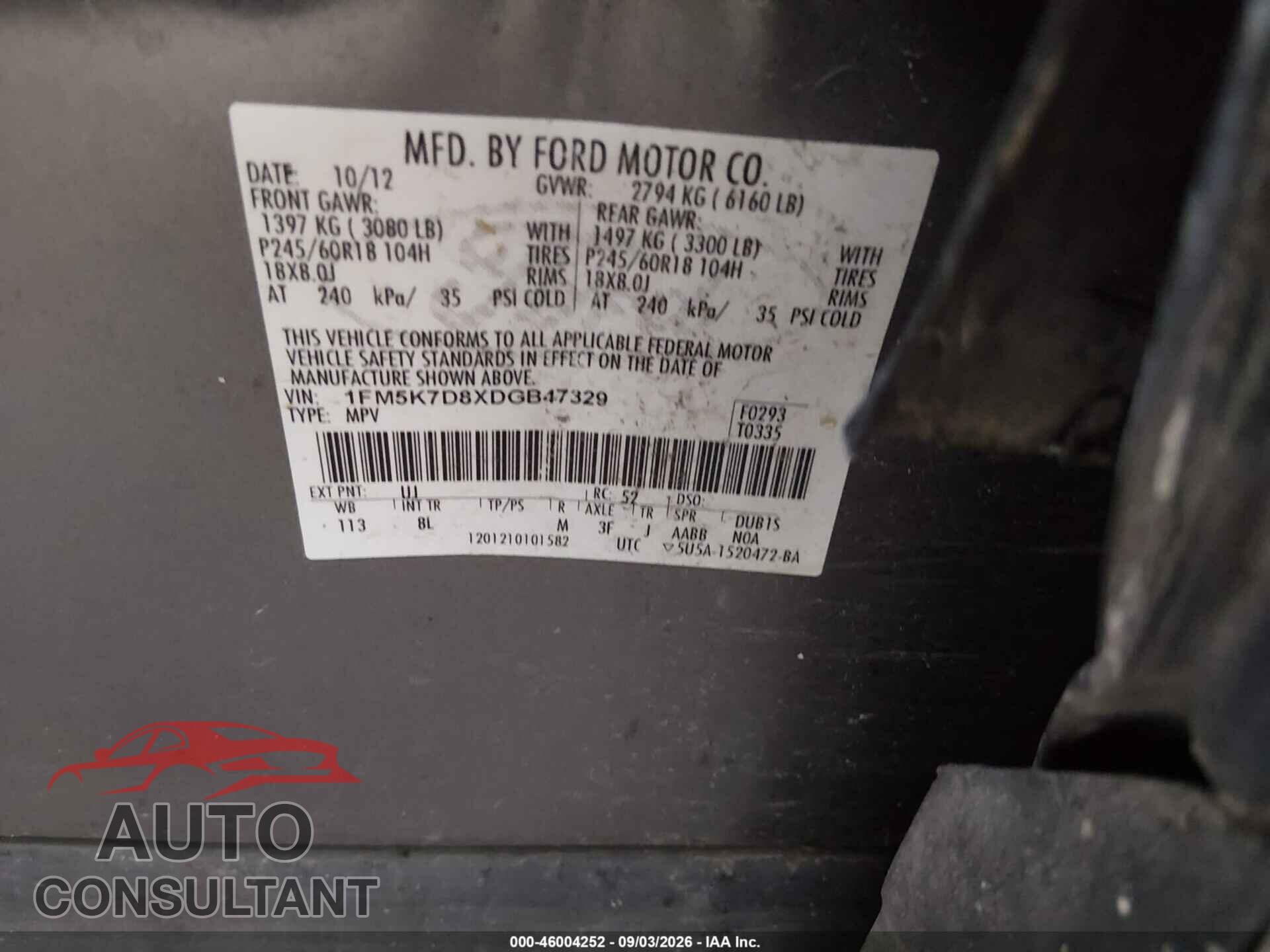 FORD EXPLORER 2013 - 1FM5K7D8XDGB47329