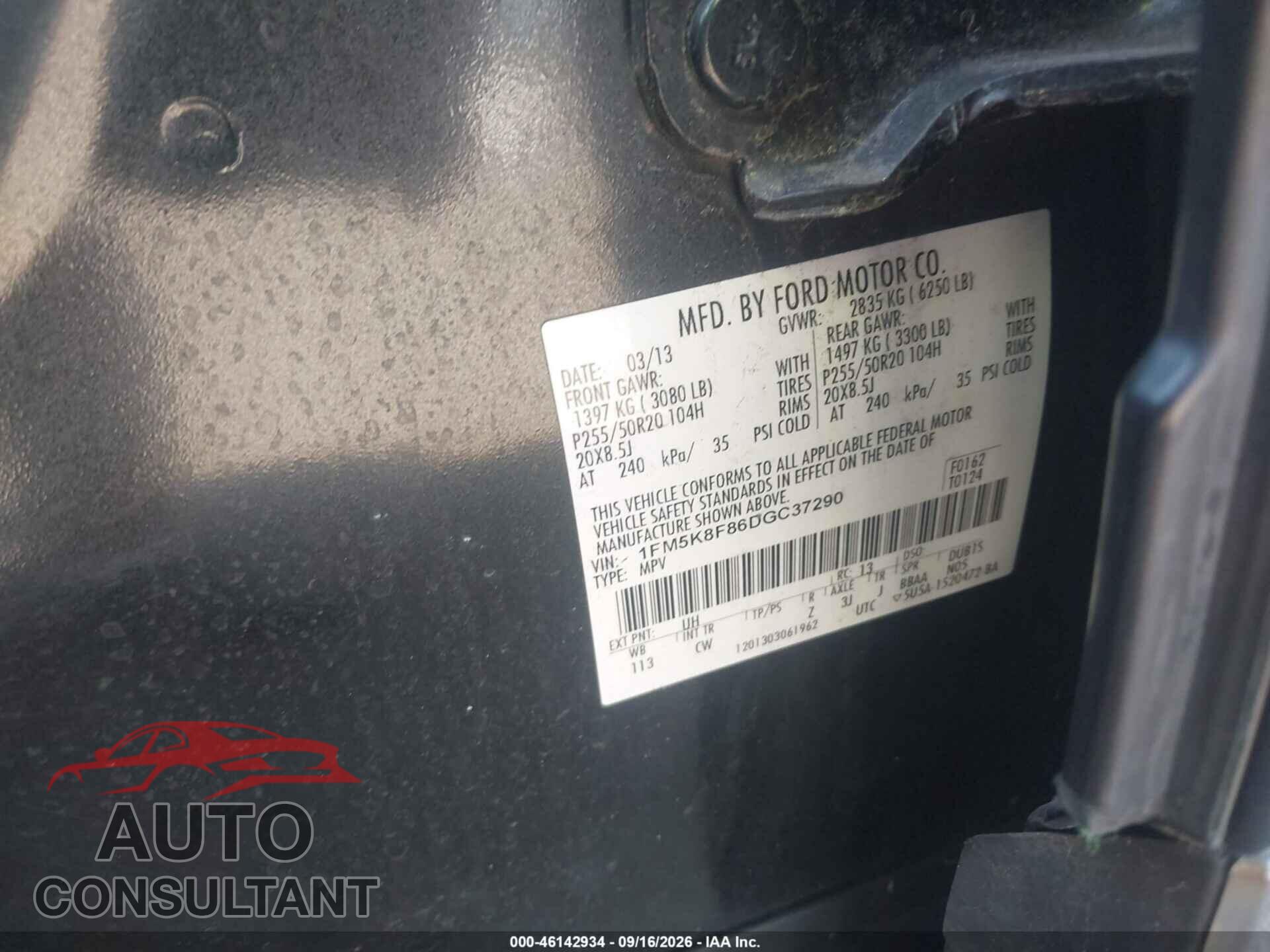 FORD EXPLORER 2013 - 1FM5K8F86DGC37290