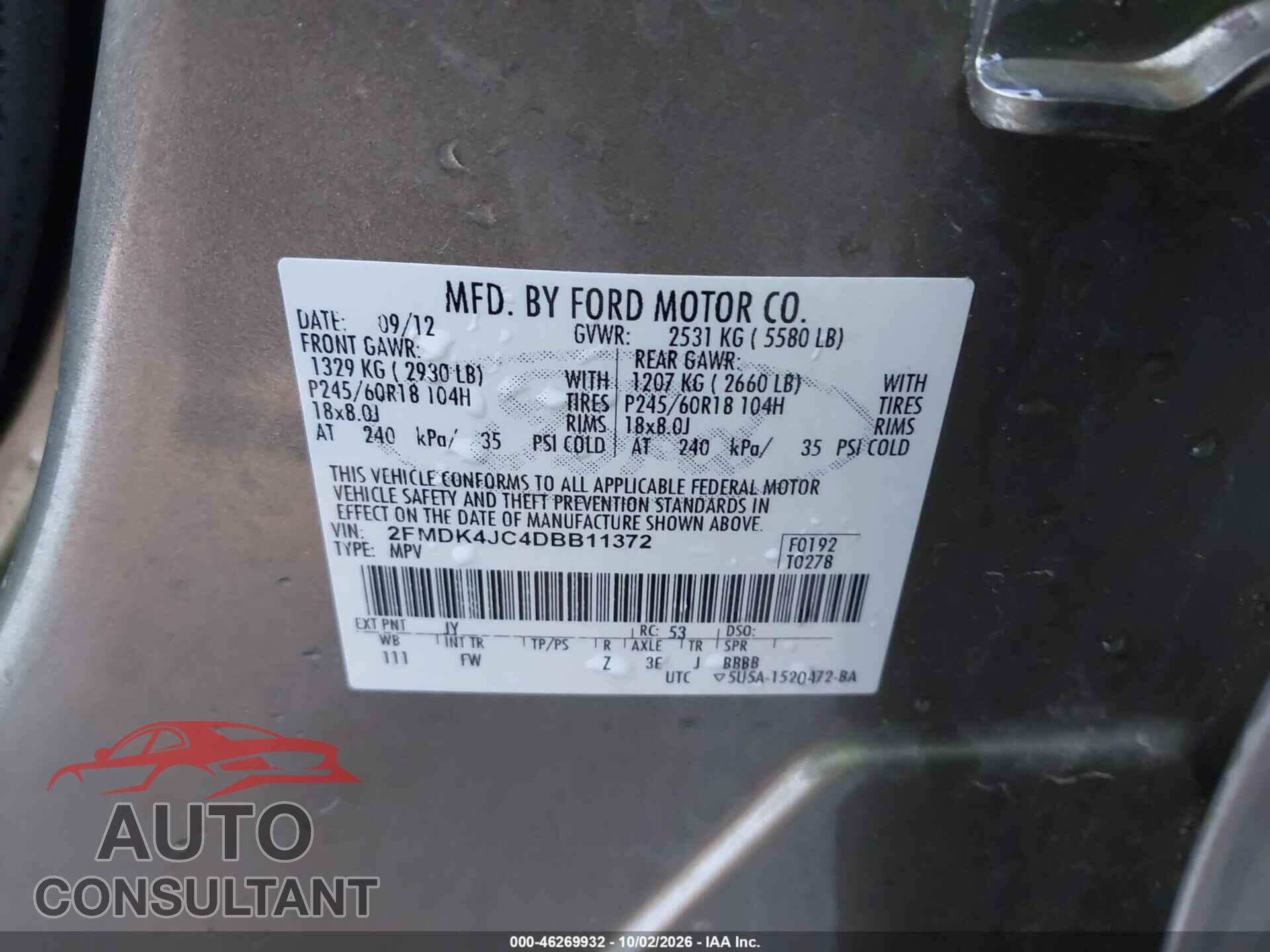 FORD EDGE 2013 - 2FMDK4JC4DBB11372