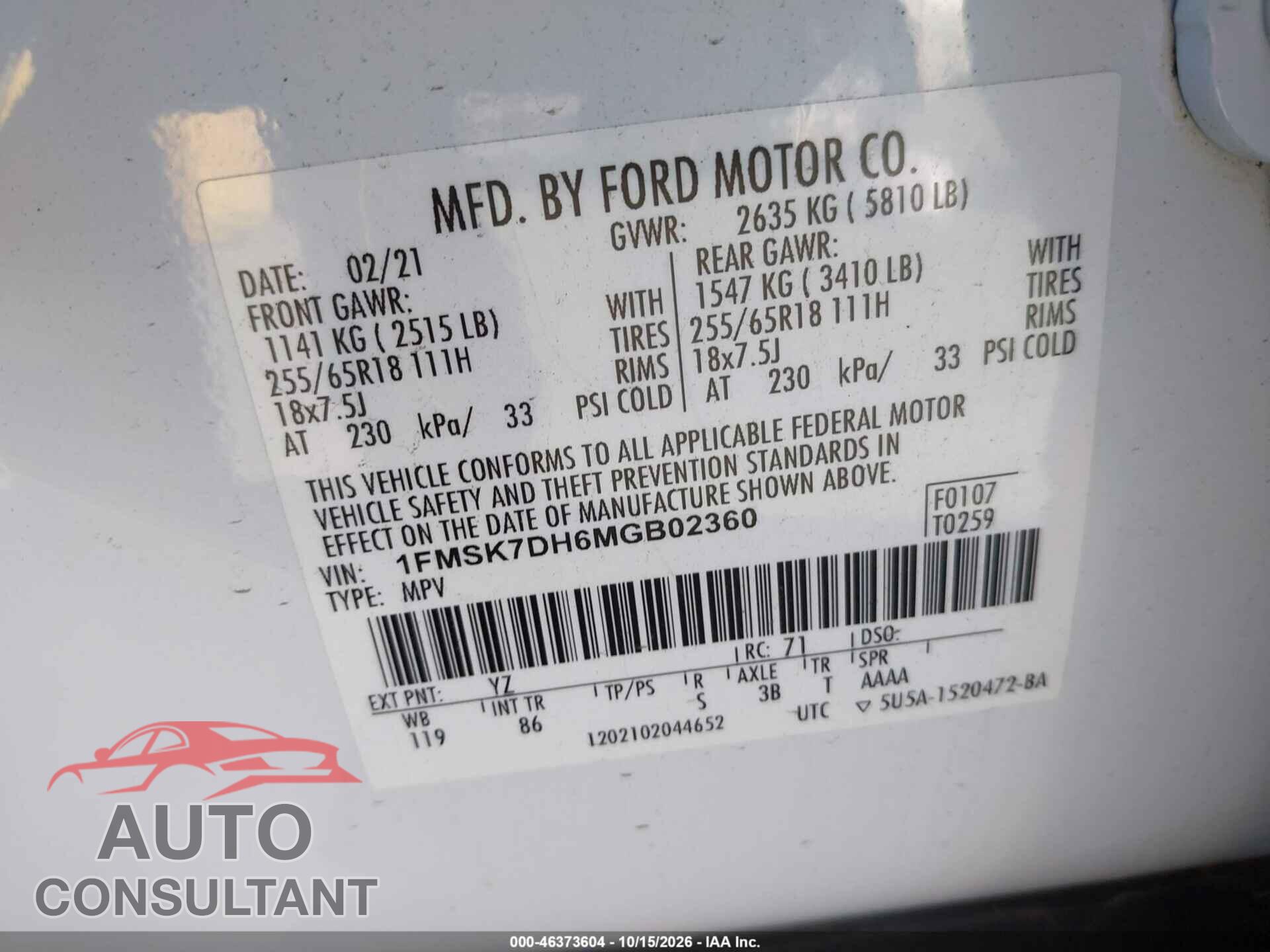 FORD EXPLORER 2021 - 1FMSK7DH6MGB02360