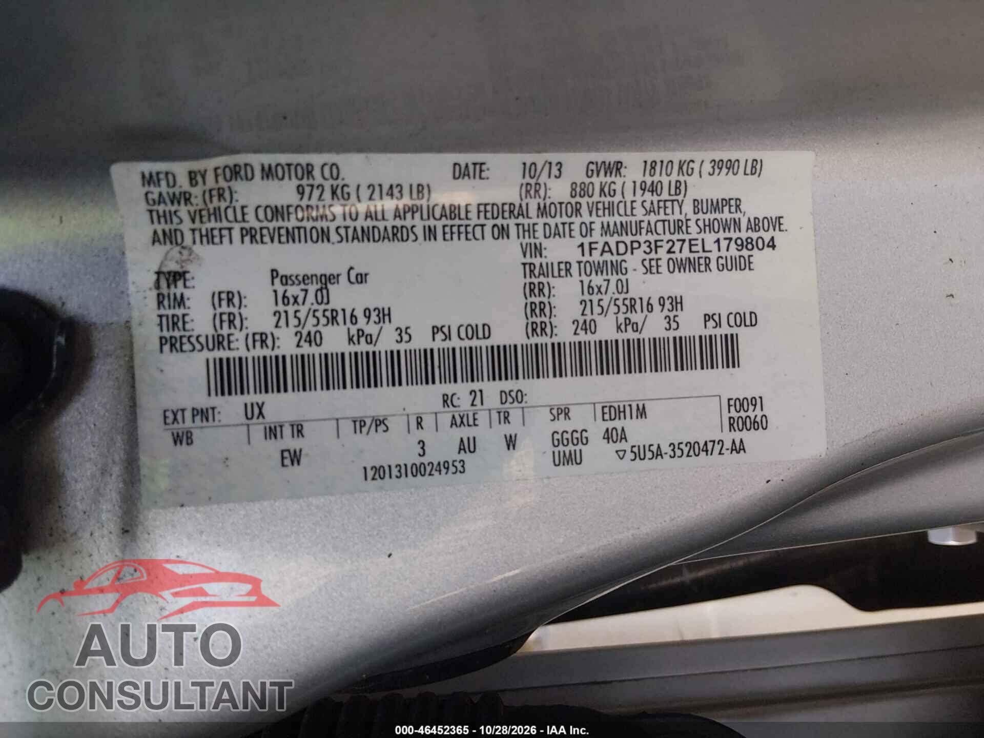 FORD FOCUS 2014 - 1FADP3F27EL179804