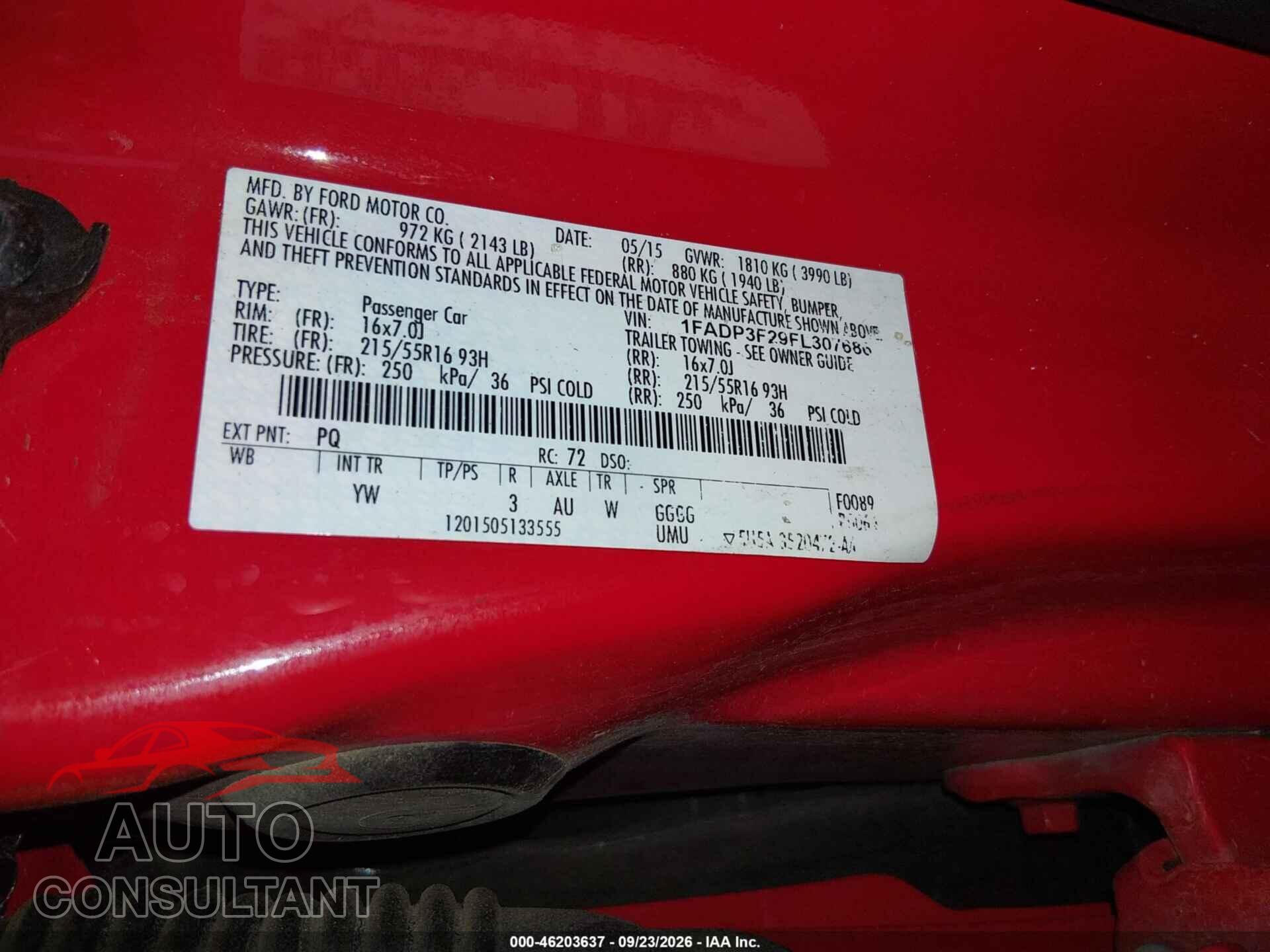 FORD FOCUS 2015 - 1FADP3F29FL307686