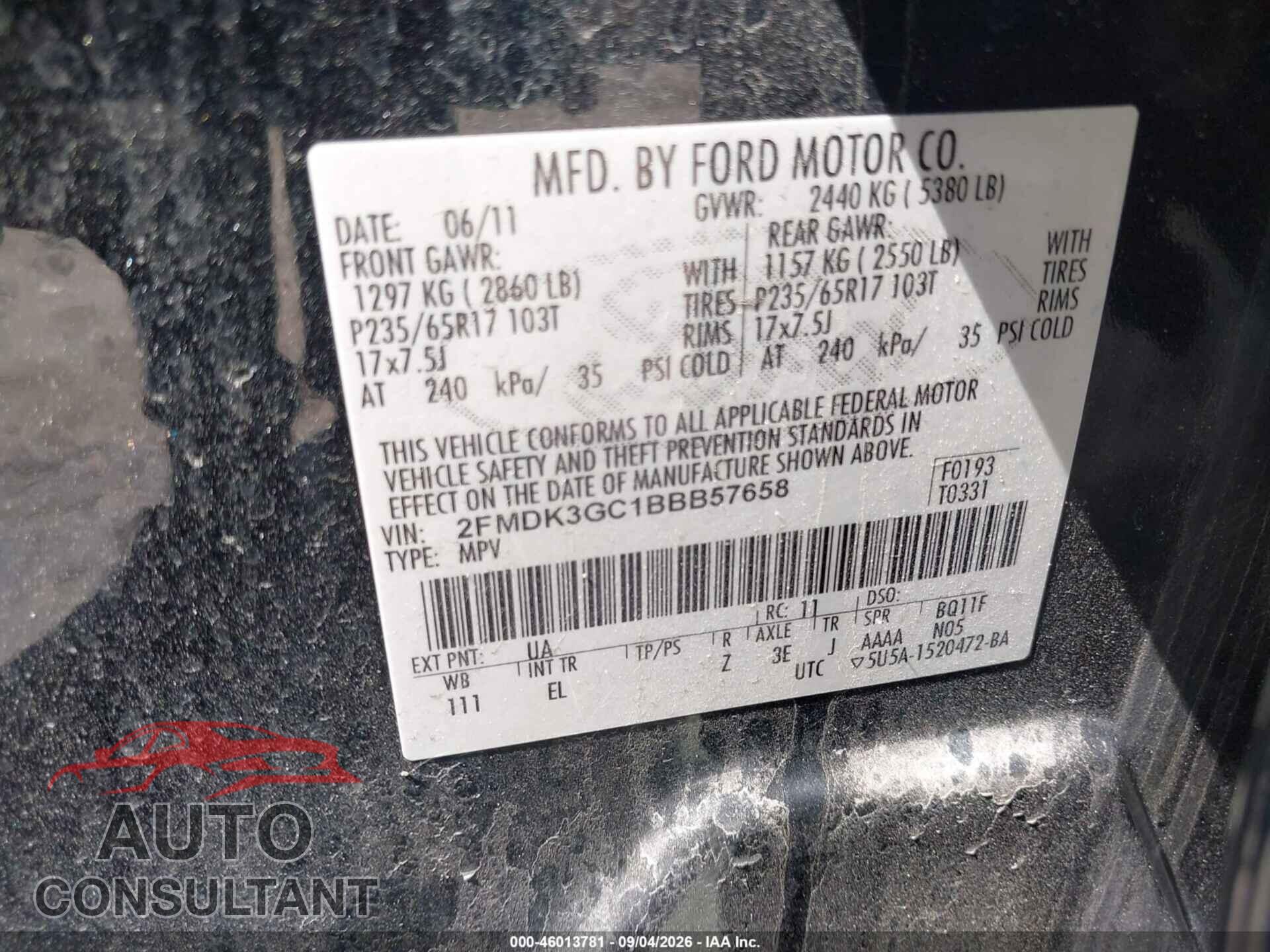 FORD EDGE 2011 - 2FMDK3GC1BBB57658