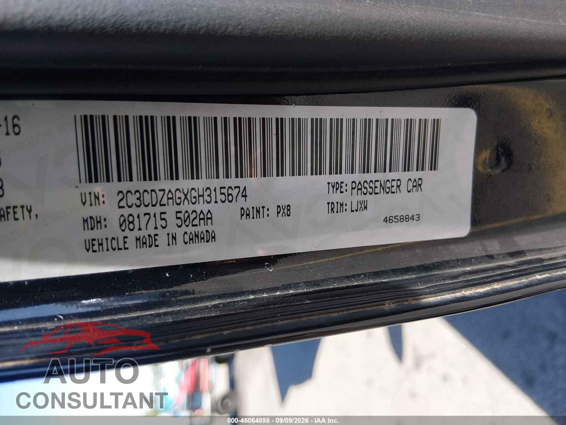 DODGE CHALLENGER 2016 - 2C3CDZAGXGH315674