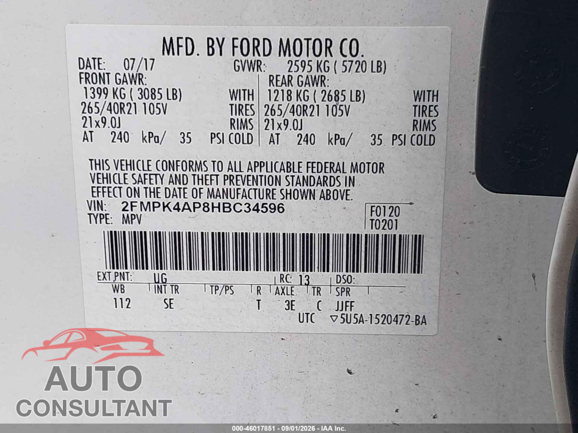 FORD EDGE 2017 - 2FMPK4AP8HBC34596