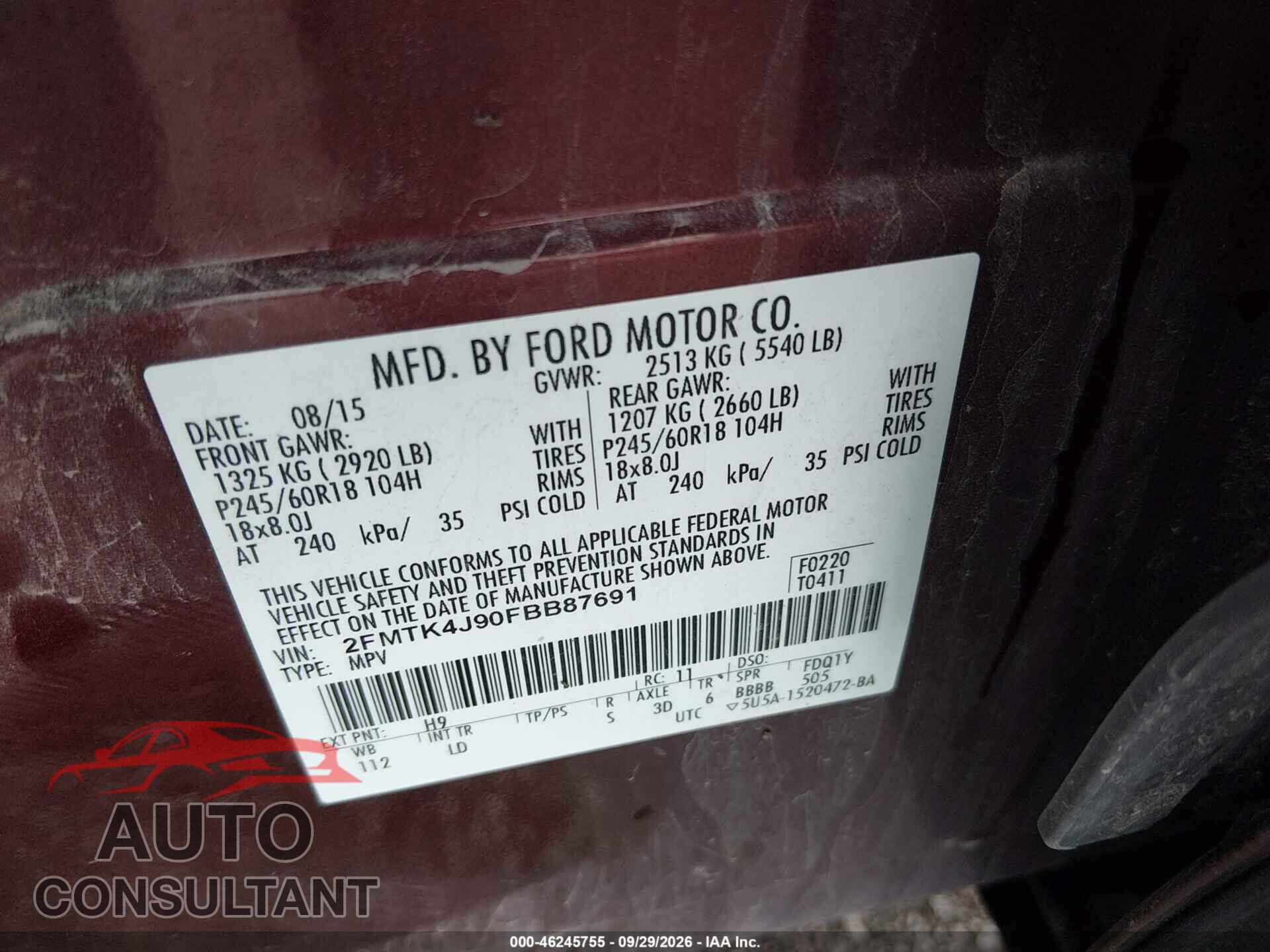 FORD EDGE 2015 - 2FMTK4J90FBB87691