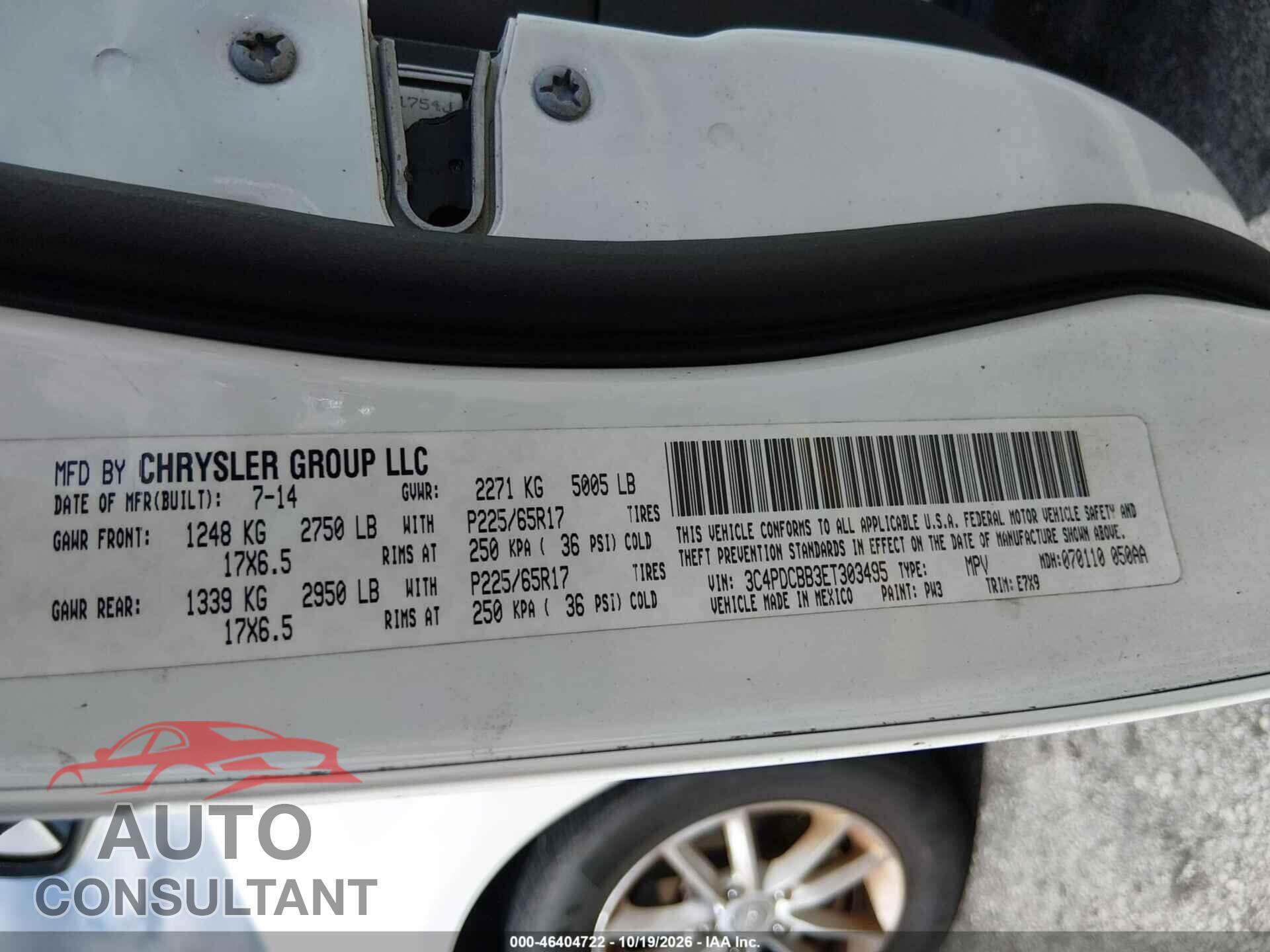 DODGE JOURNEY 2014 - 3C4PDCBB3ET303495