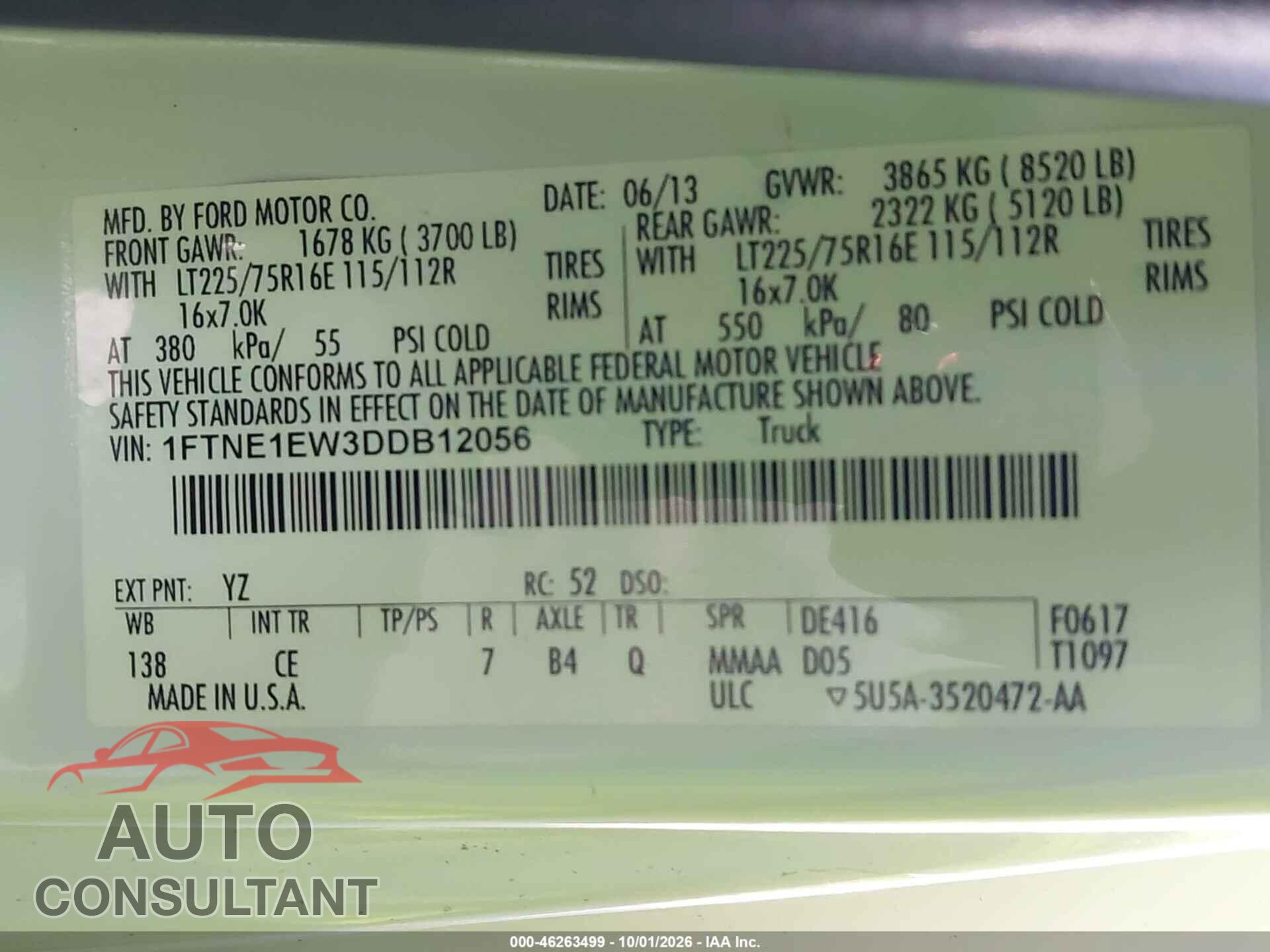 FORD E-150 2013 - 1FTNE1EW3DDB12056
