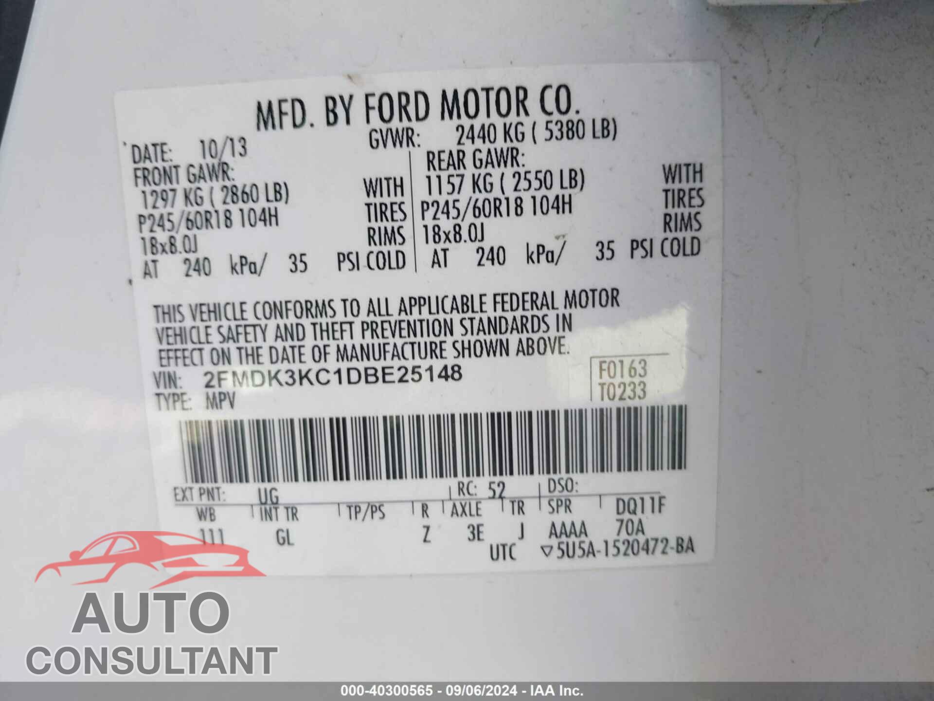 FORD EDGE 2013 - 2FMDK3KC1DBE25148
