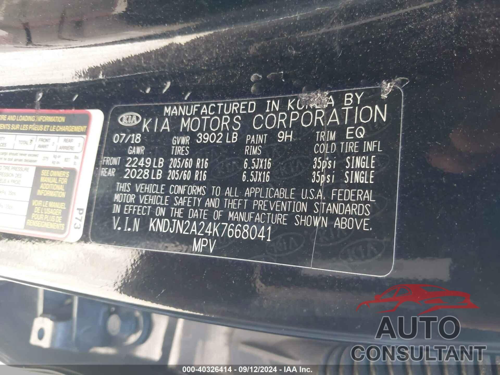 KIA SOUL 2019 - KNDJN2A24K7668041