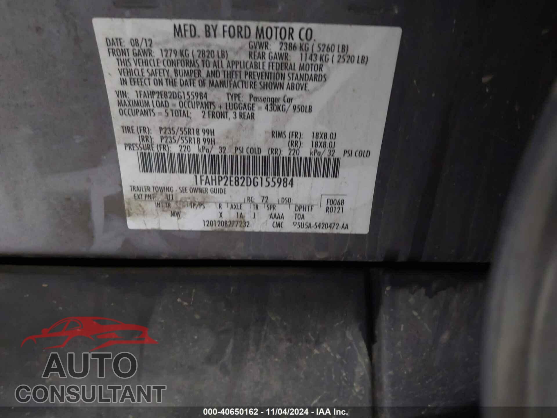 FORD TAURUS 2013 - 1FAHP2E82DG155984