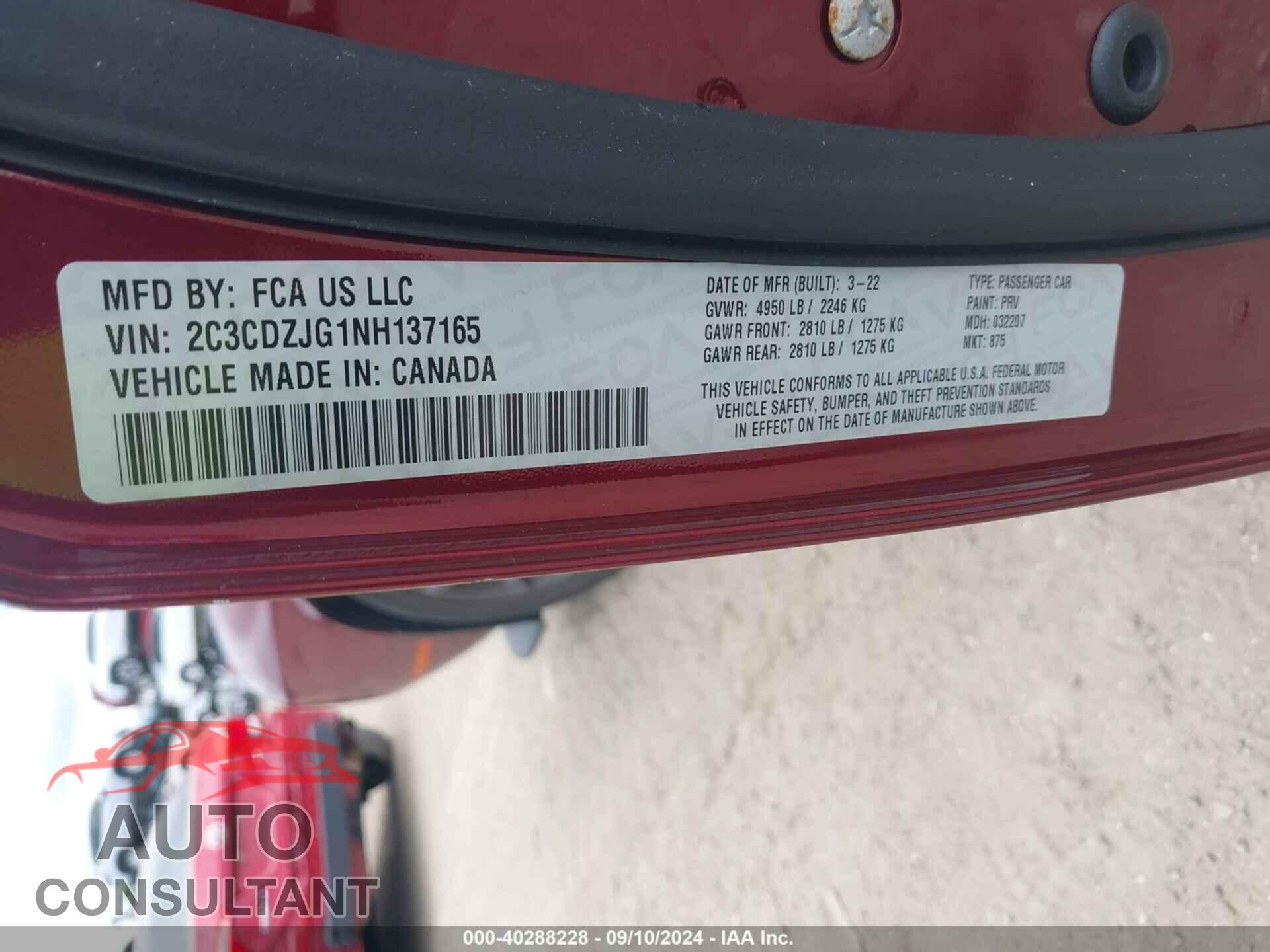 DODGE CHALLENGER 2022 - 2C3CDZJG1NH137165