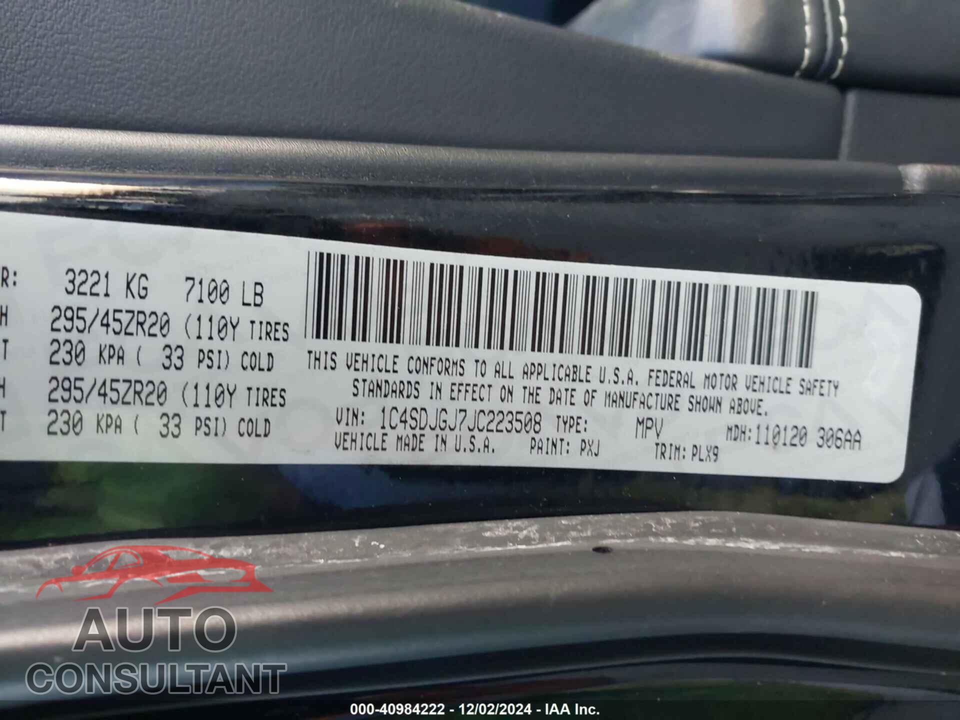 DODGE DURANGO 2018 - 1C4SDJGJ7JC223508