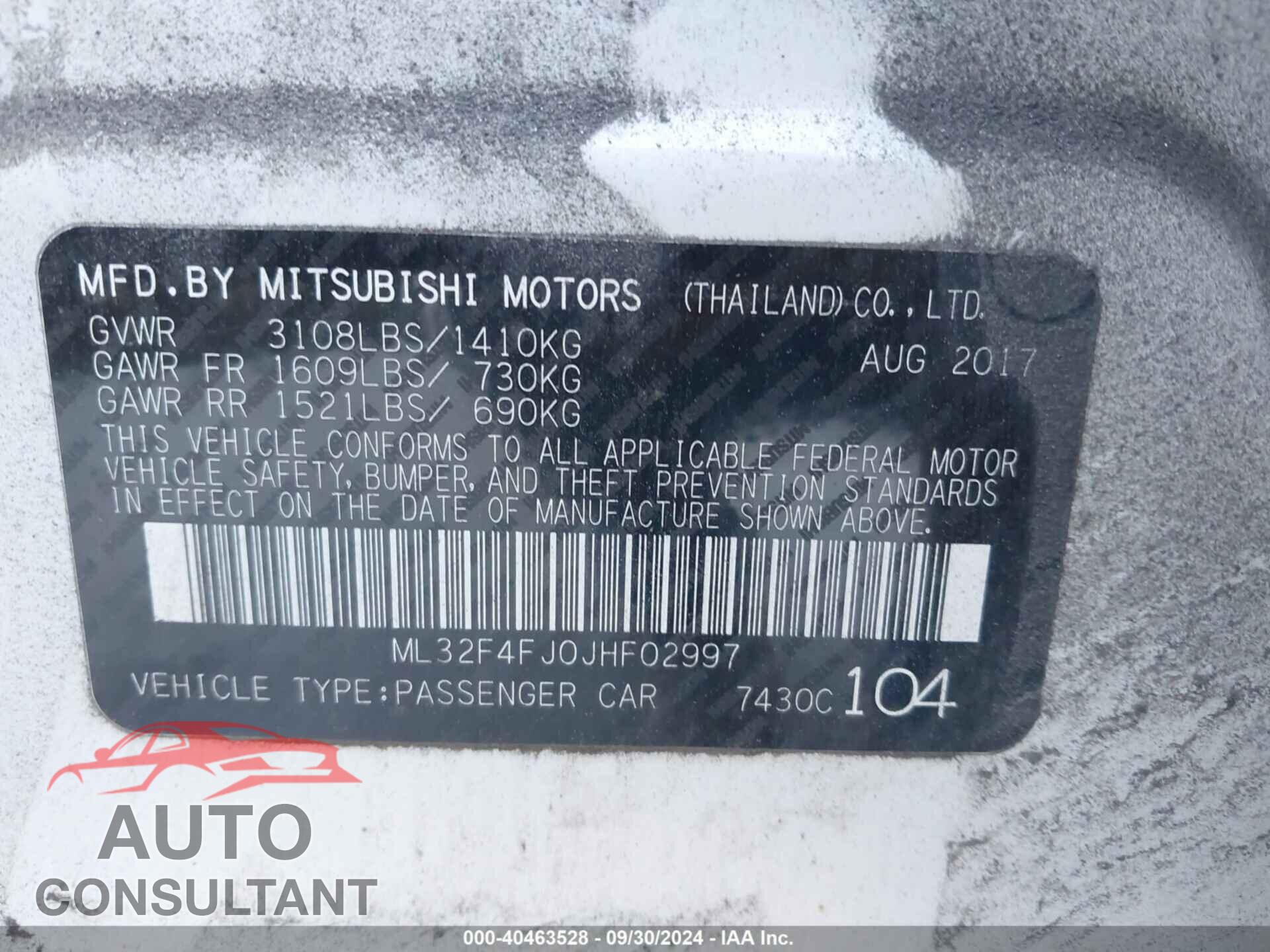 MITSUBISHI MIRAGE G4 2018 - ML32F4FJ0JHF02997
