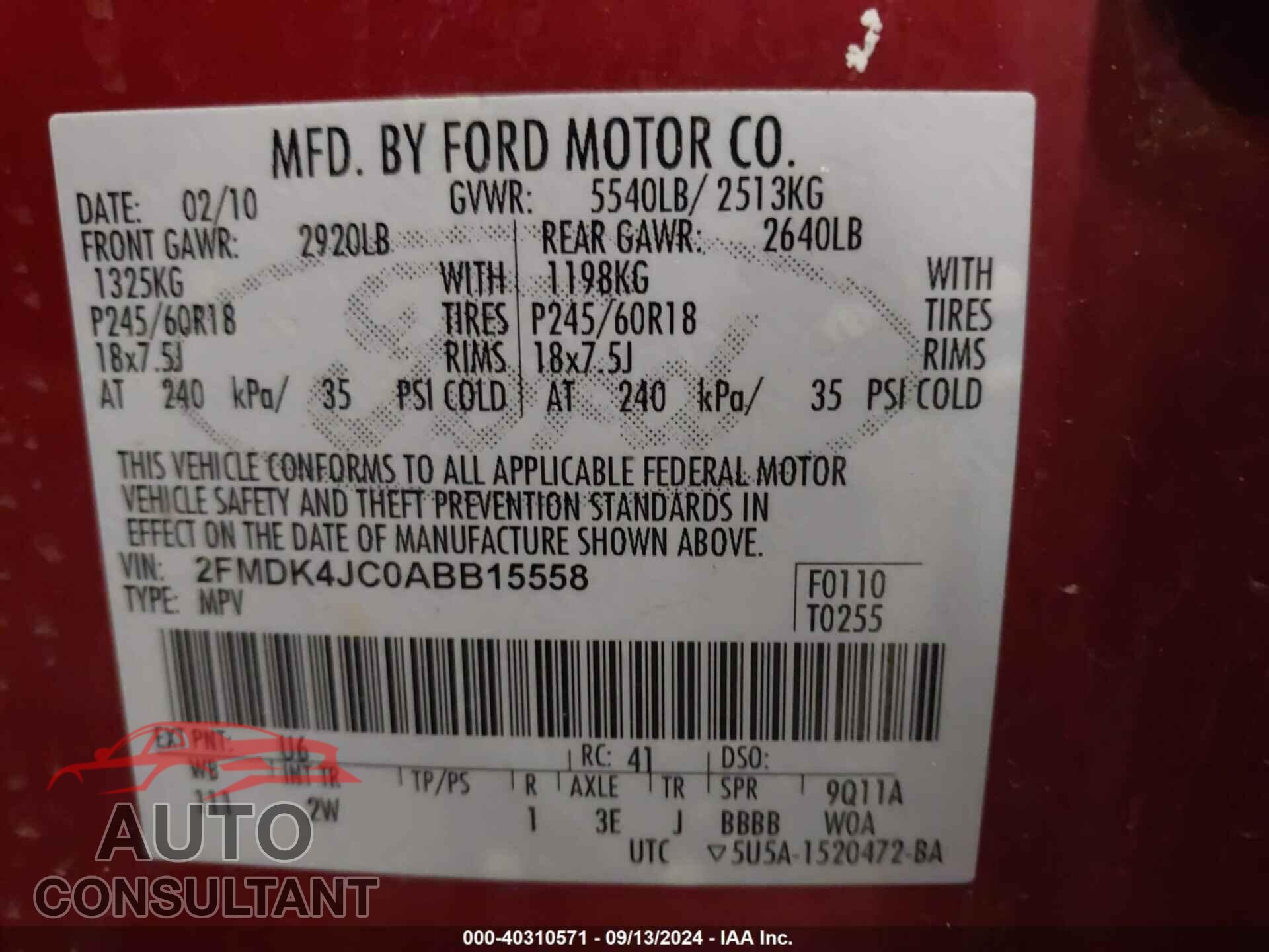FORD EDGE 2010 - 2FMDK4JC0ABB15558