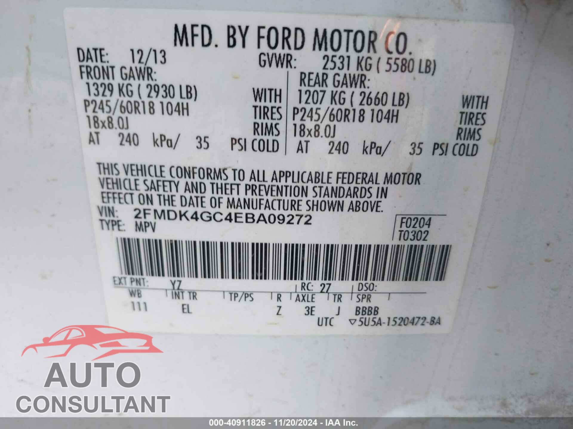 FORD EDGE 2014 - 2FMDK4GC4EBA09272