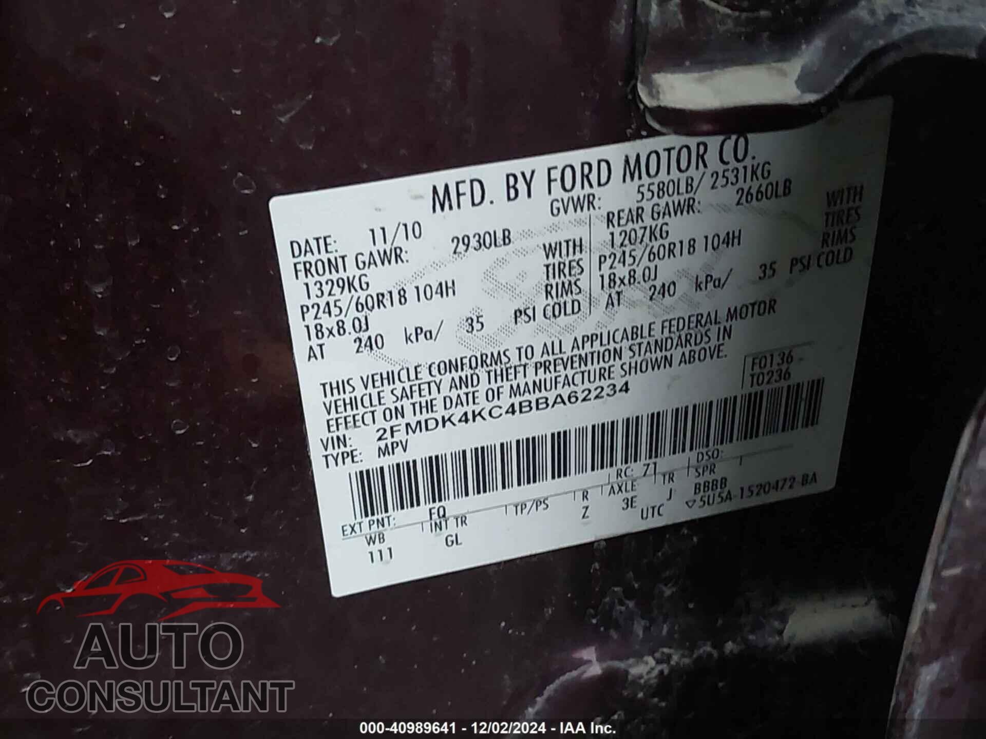 FORD EDGE 2011 - 2FMDK4KC4BBA62234