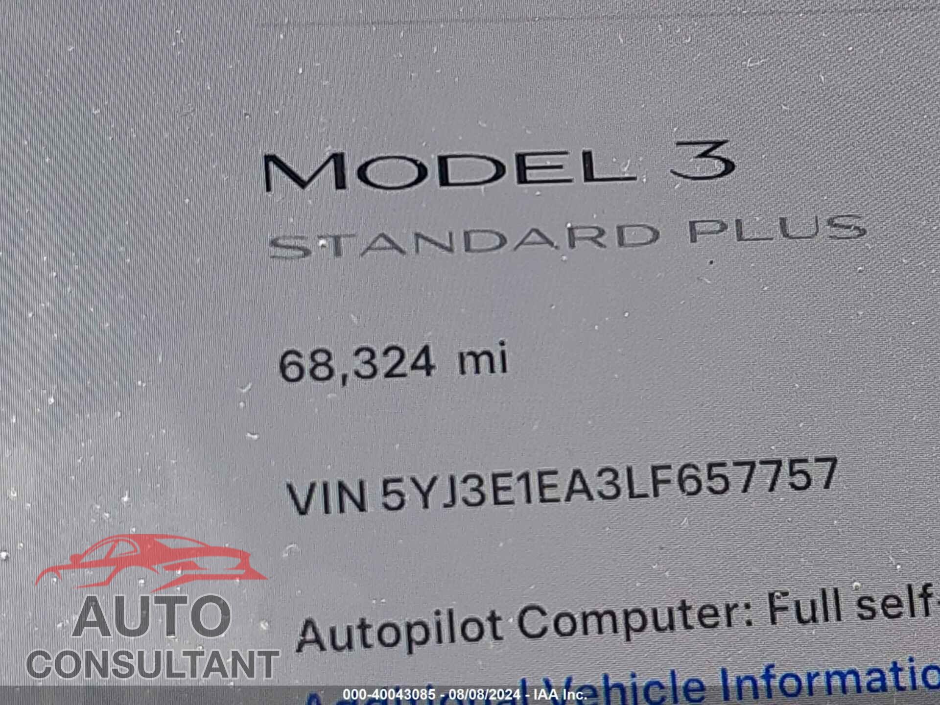 TESLA MODEL 3 2020 - 5YJ3E1EA3LF657757