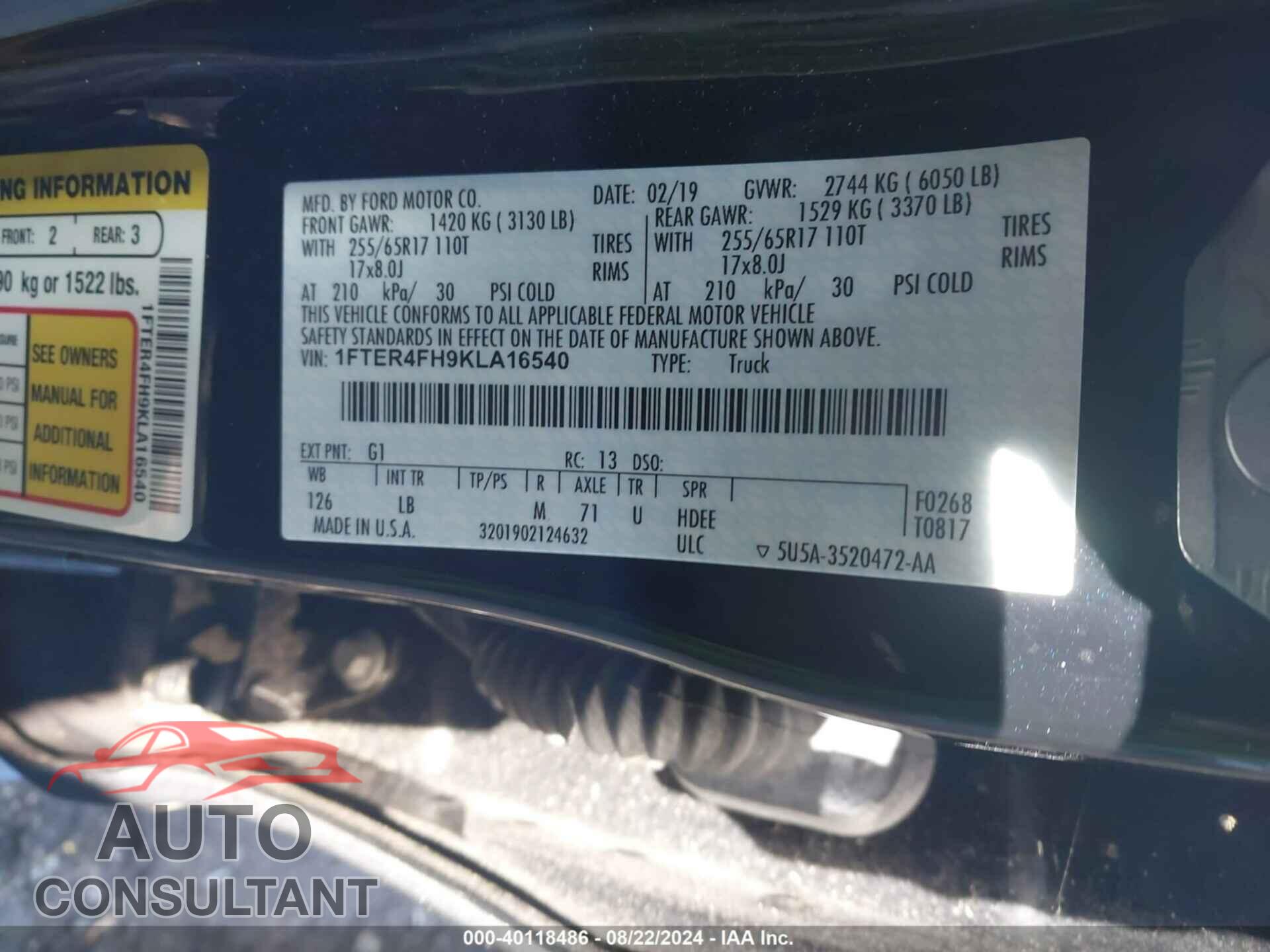 FORD RANGER 2019 - 1FTER4FH9KLA16540