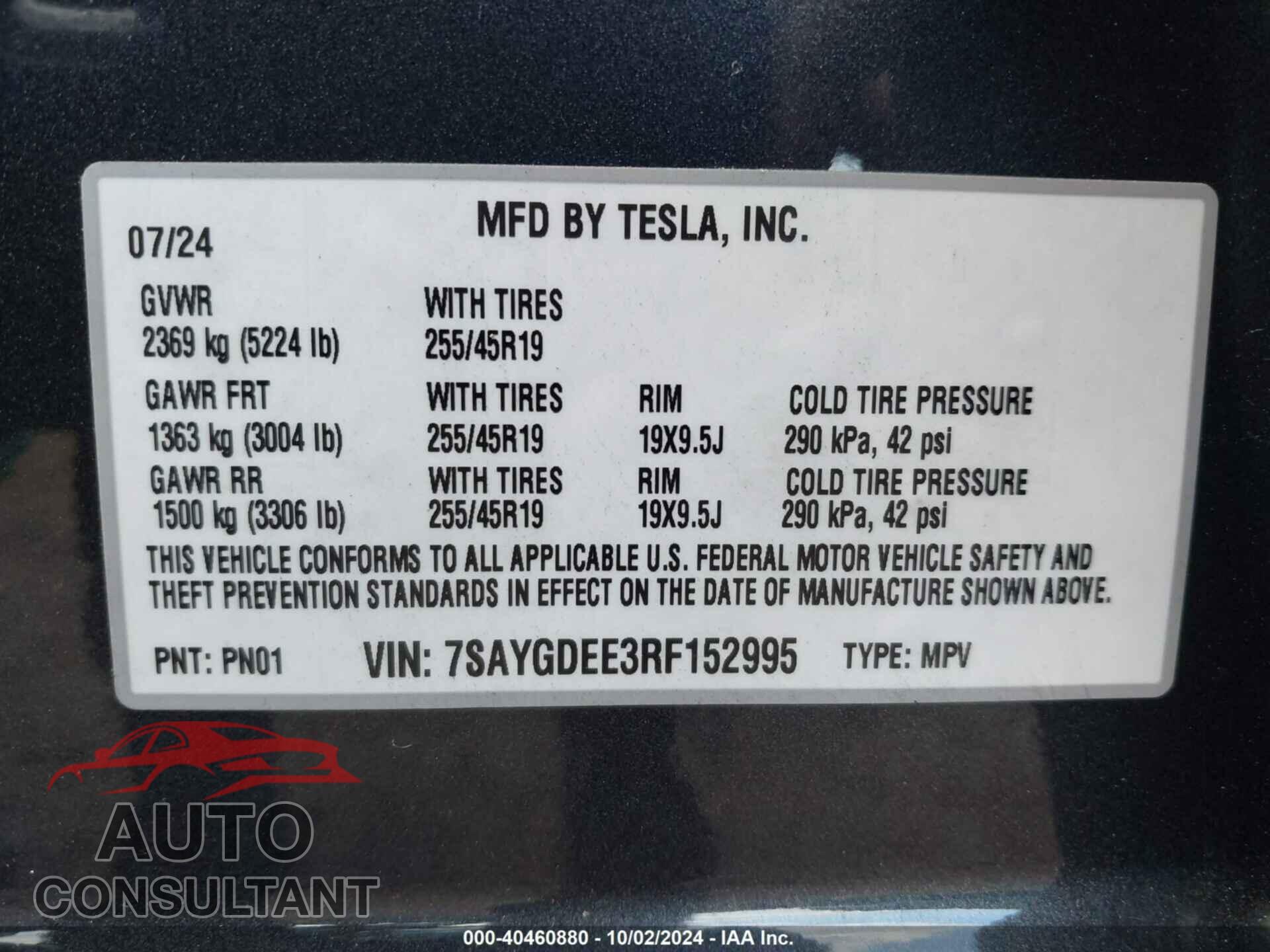 TESLA MODEL Y 2024 - 7SAYGDEE3RF152995