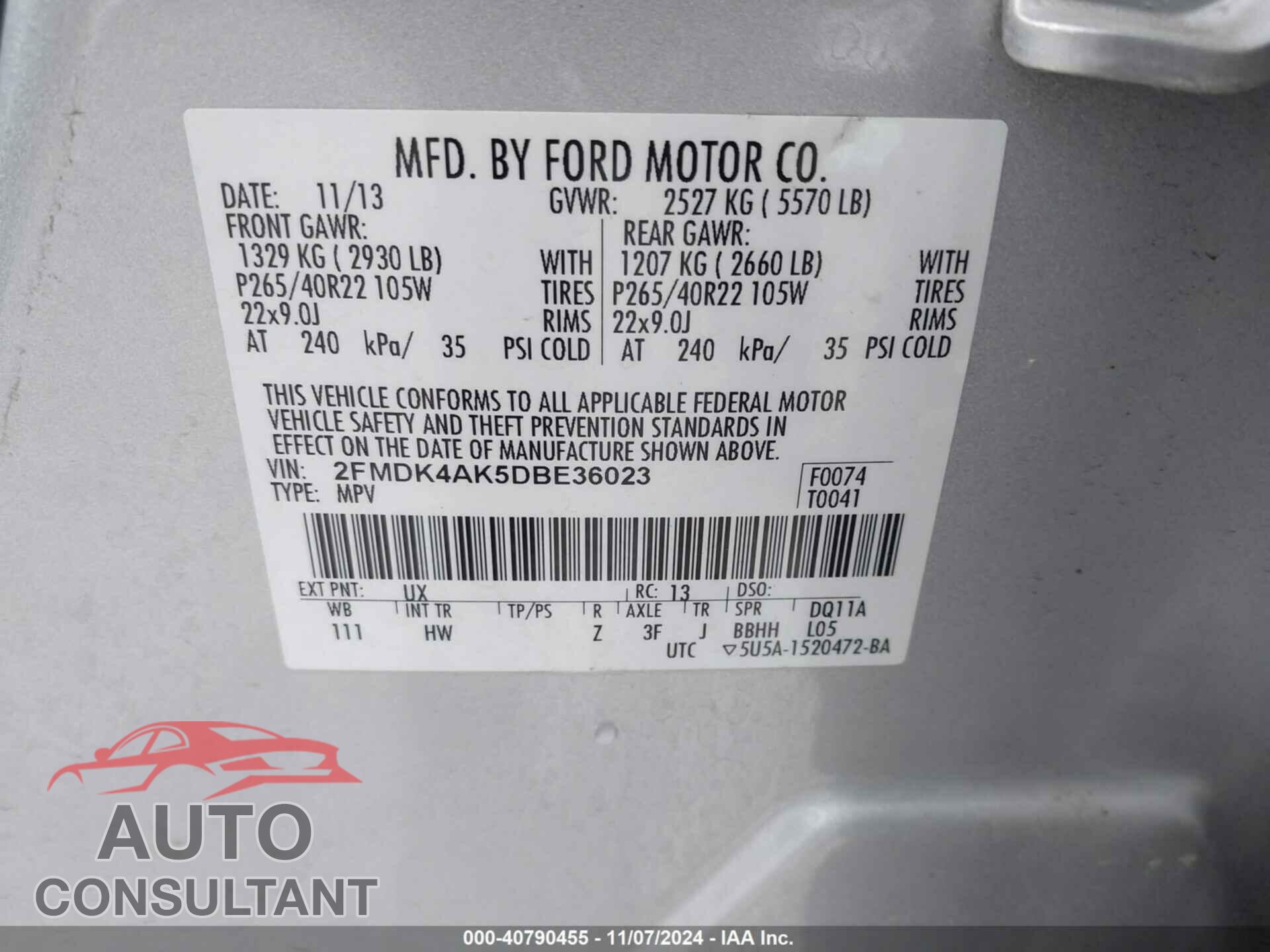 FORD EDGE 2013 - 2FMDK4AK5DBE36023