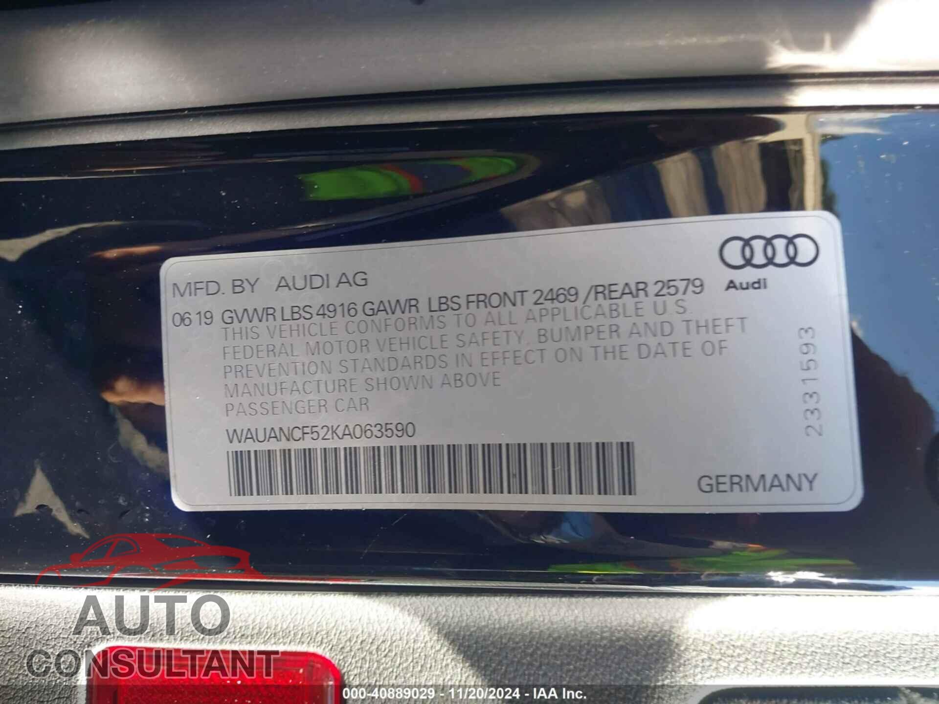 AUDI A5 2019 - WAUANCF52KA063590