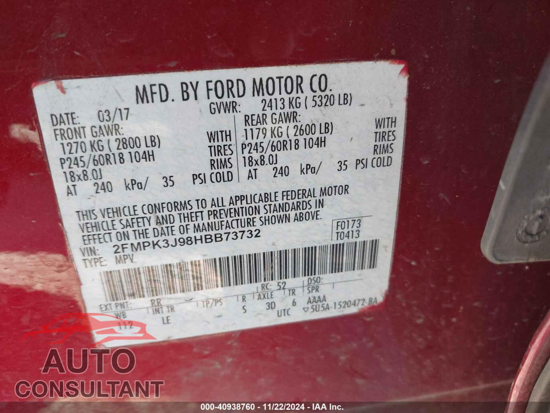 FORD EDGE 2017 - 2FMPK3J98HBB73732