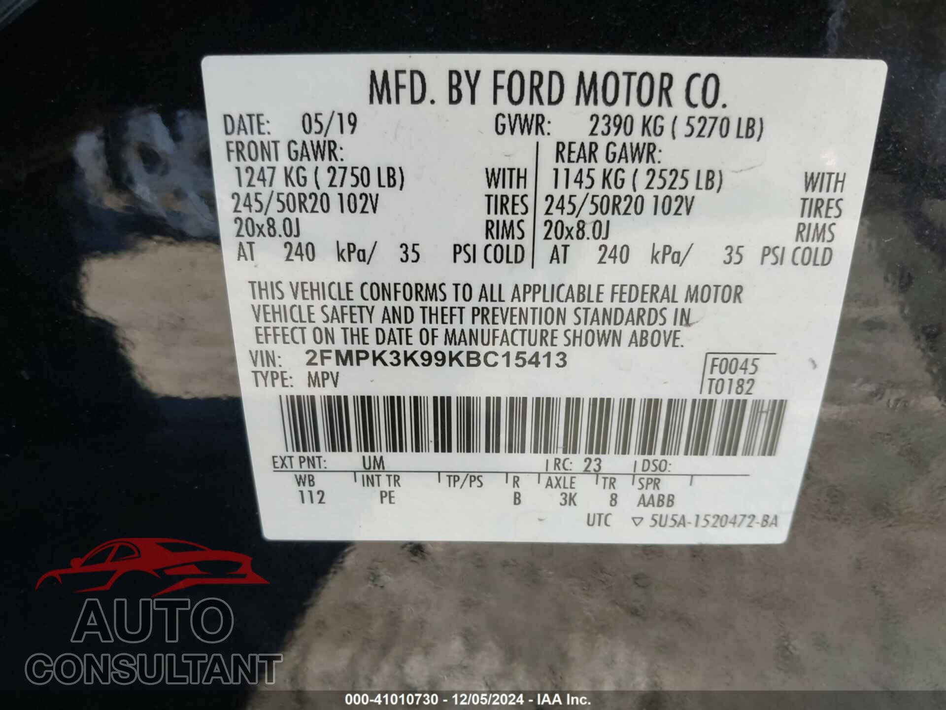 FORD EDGE 2019 - 2FMPK3K99KBC15413