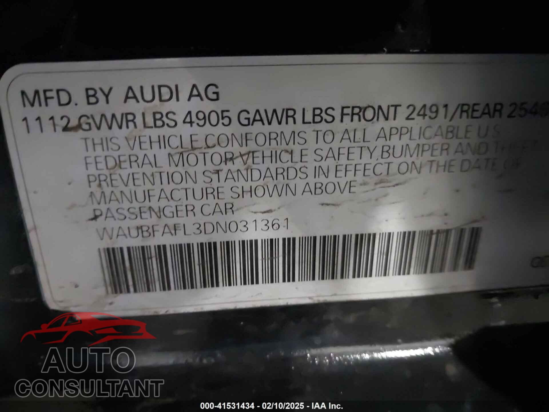 AUDI A4 2013 - WAUBFAFL3DN031361