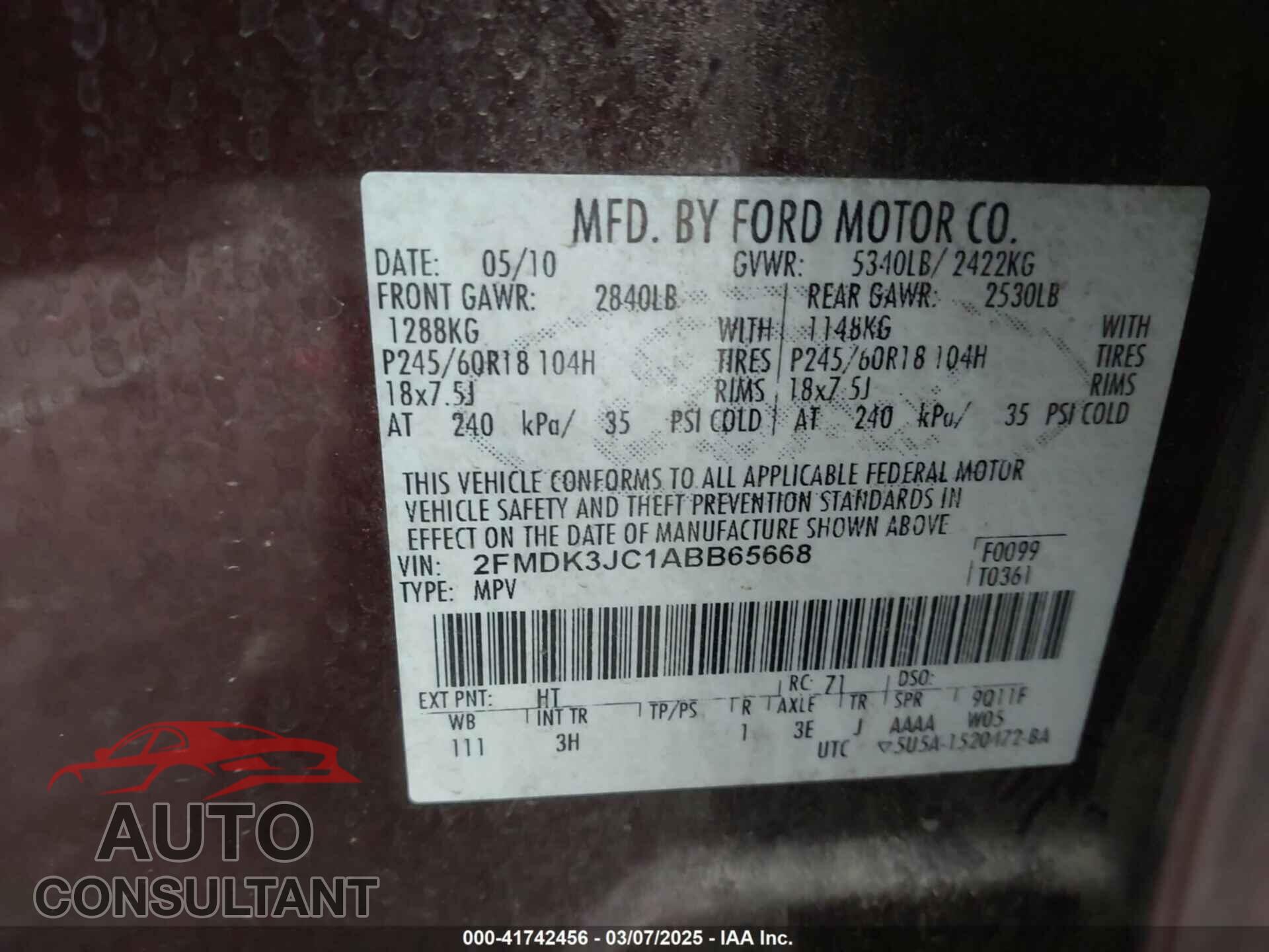 FORD EDGE 2010 - 2FMDK3JC1ABB65668