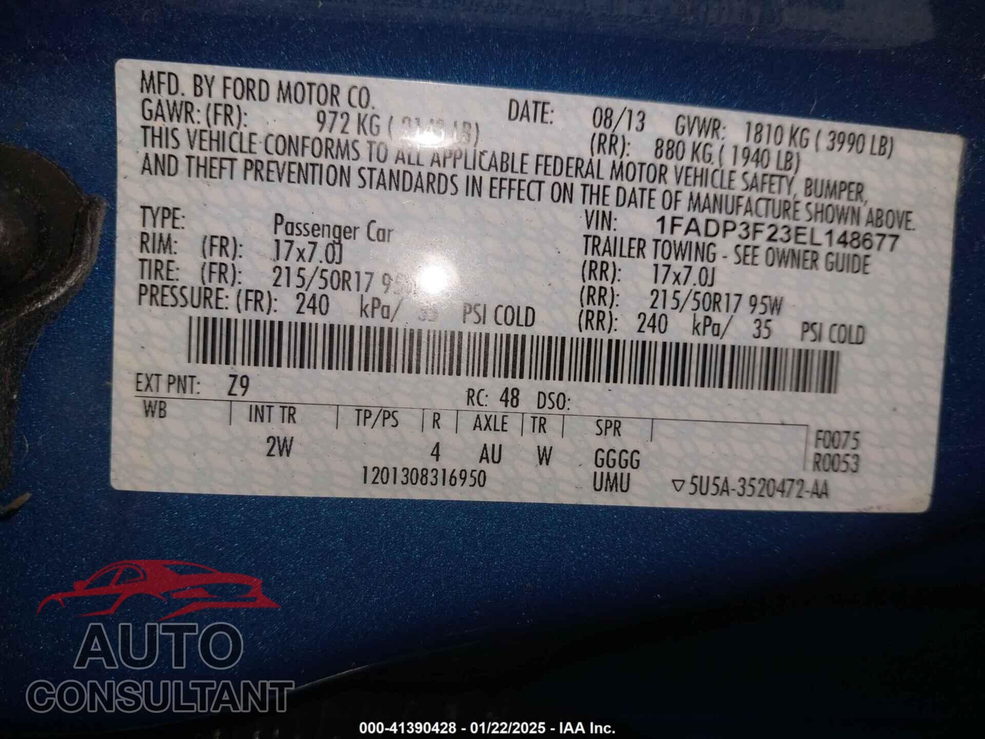 FORD FOCUS 2014 - 1FADP3F23EL148677