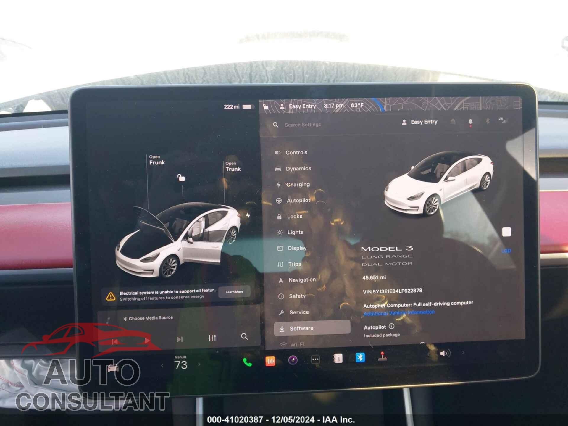 TESLA MODEL 3 2020 - 5YJ3E1EB4LF622878