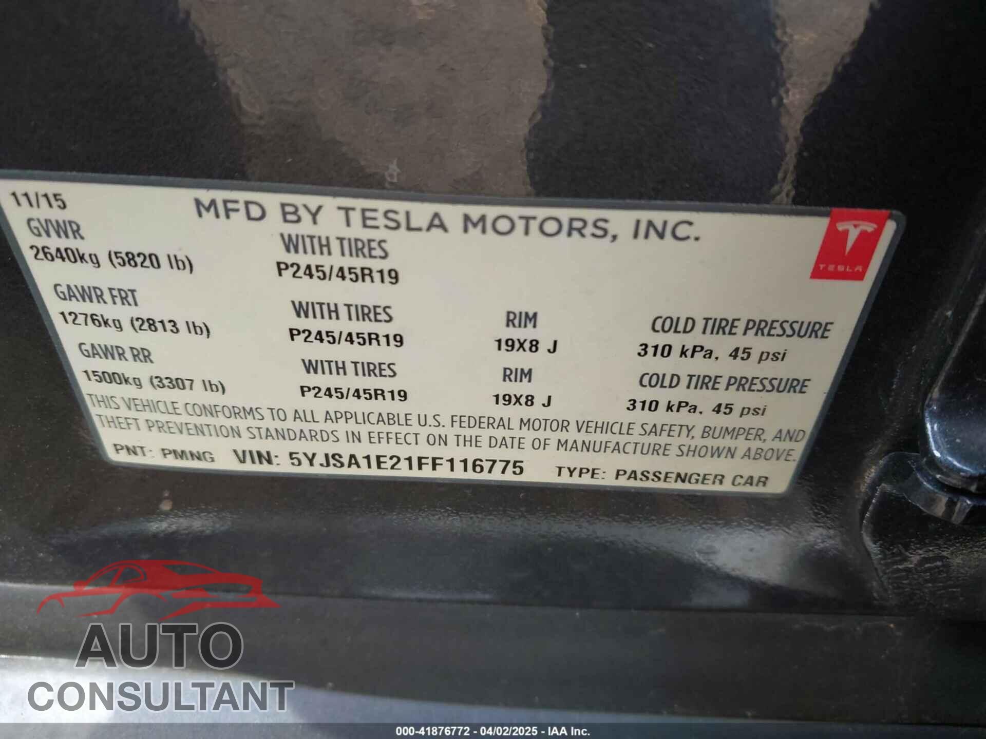 TESLA MODEL S 2015 - 5YJSA1E21FF116775