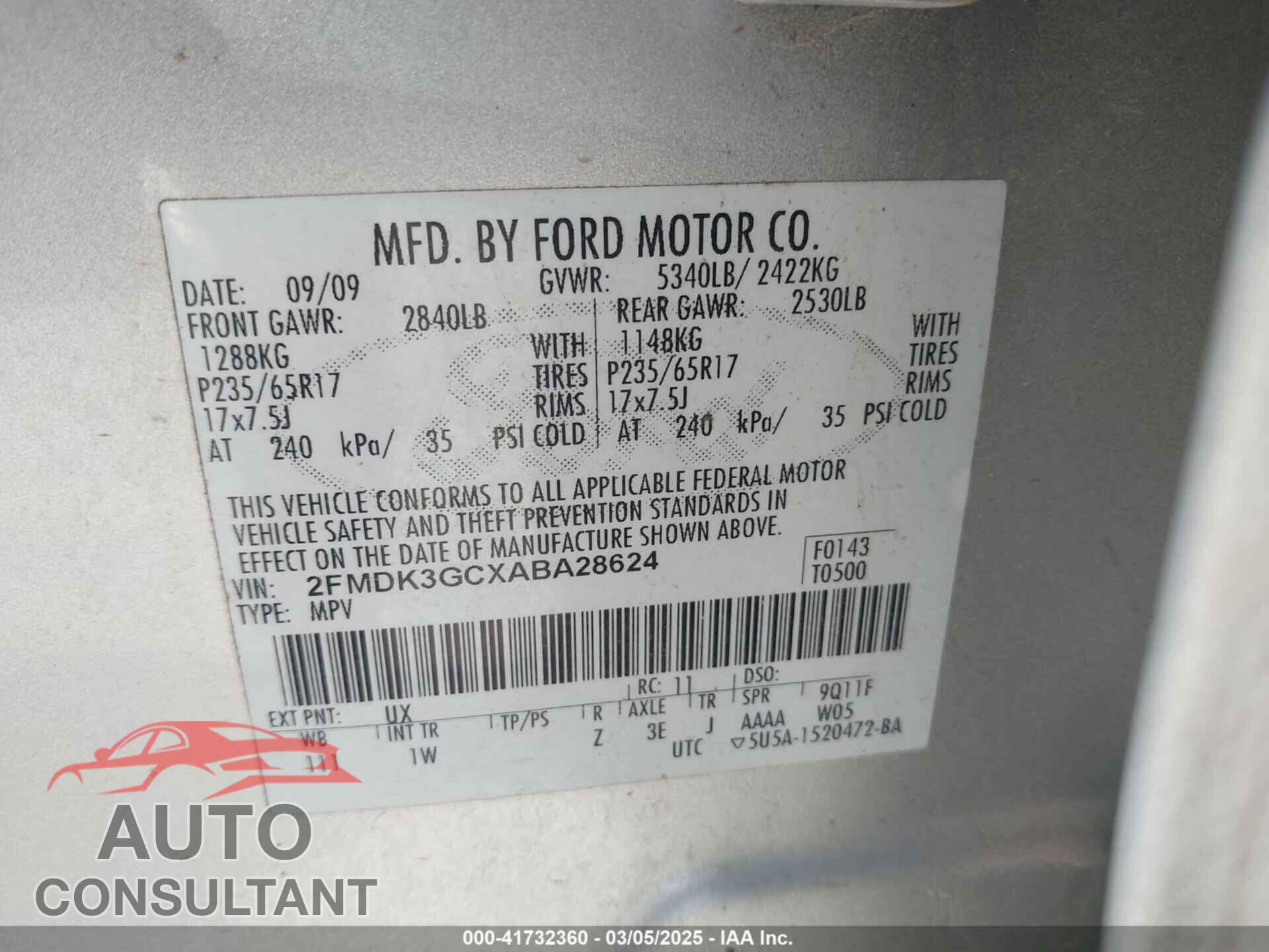 FORD EDGE 2010 - 2FMDK3GCXABA28624