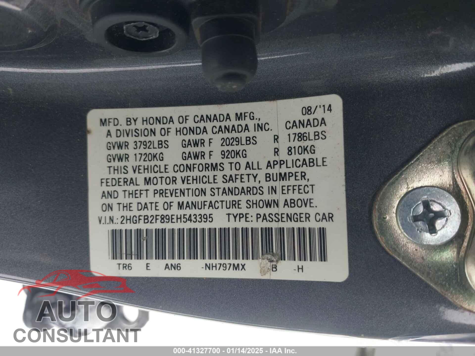 HONDA CIVIC 2014 - 2HGFB2F89EH543395